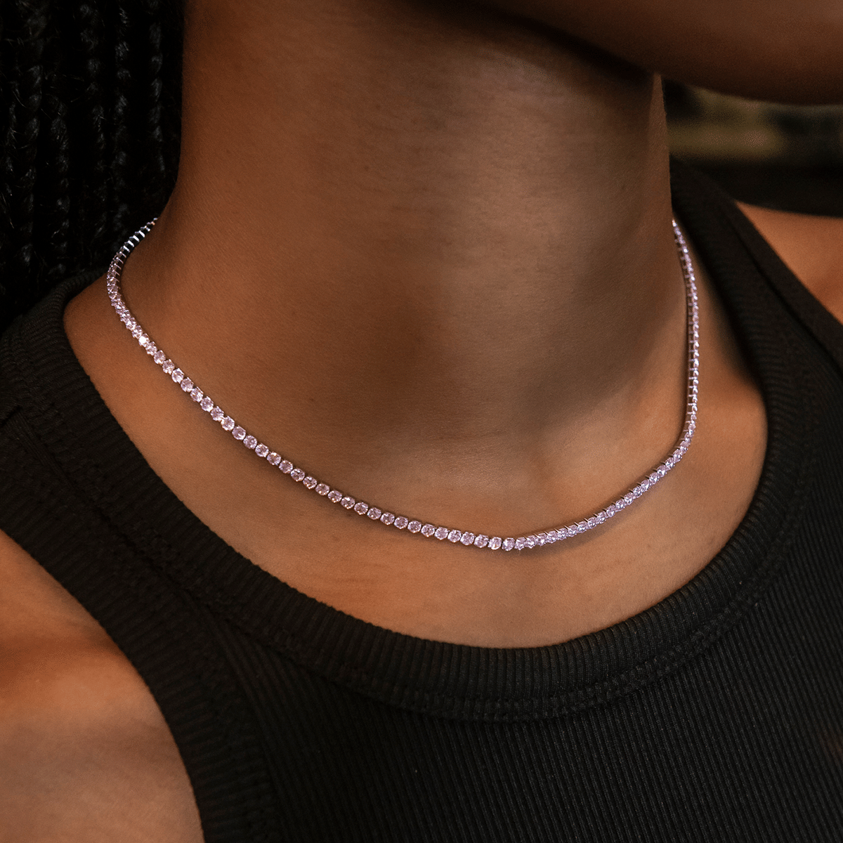 GLD Women Pink Diamond Micro Tennis Necklace + Bracelet Bundle in White Gold