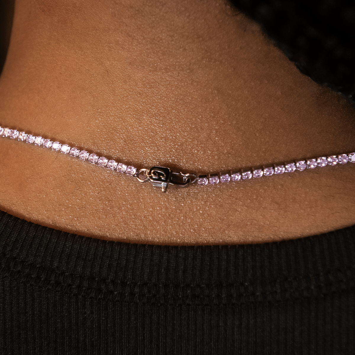 GLD Women Pink Diamond Micro Tennis Necklace + Bracelet Bundle in White Gold