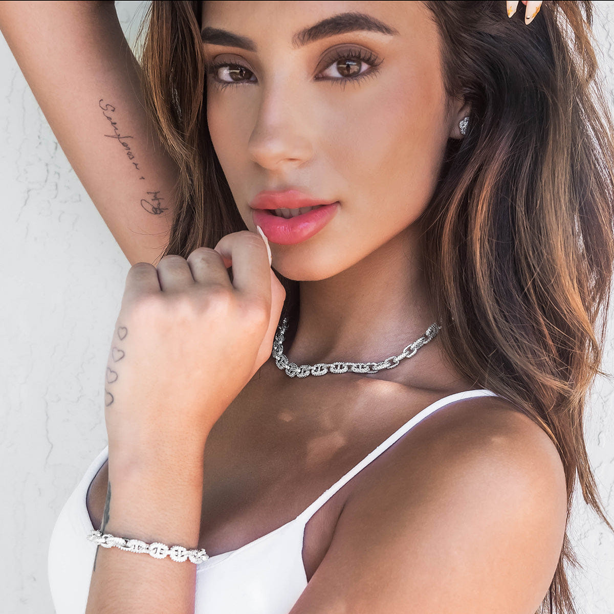 GLD Women Micro Valentina Necklace + Bracelet Bundle in White Gold