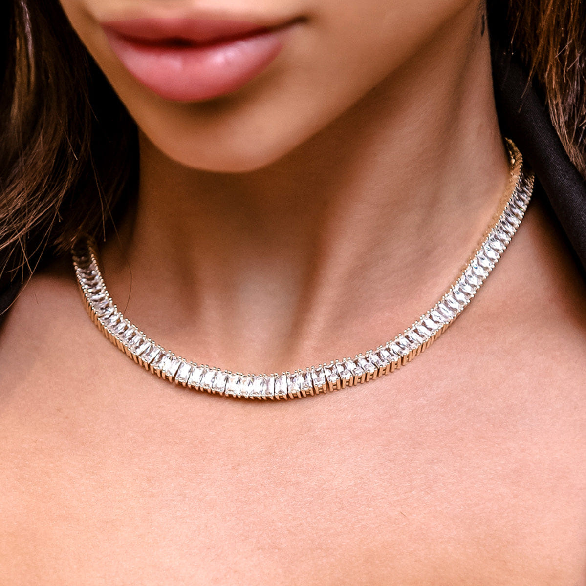 GLD Women Diamond Baguette Tennis Necklace + Bracelet Bundle in Yellow Gold - 6 mm