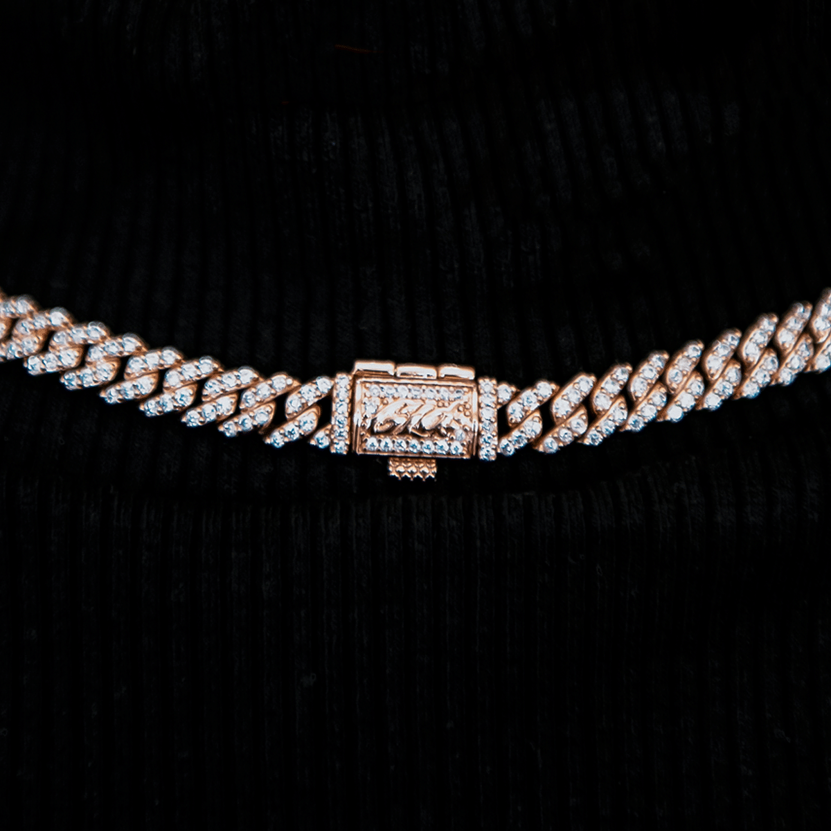 GLD Women Micro Diamond Prong Cuban Necklace + Bracelet in Rose Gold - 6 mm