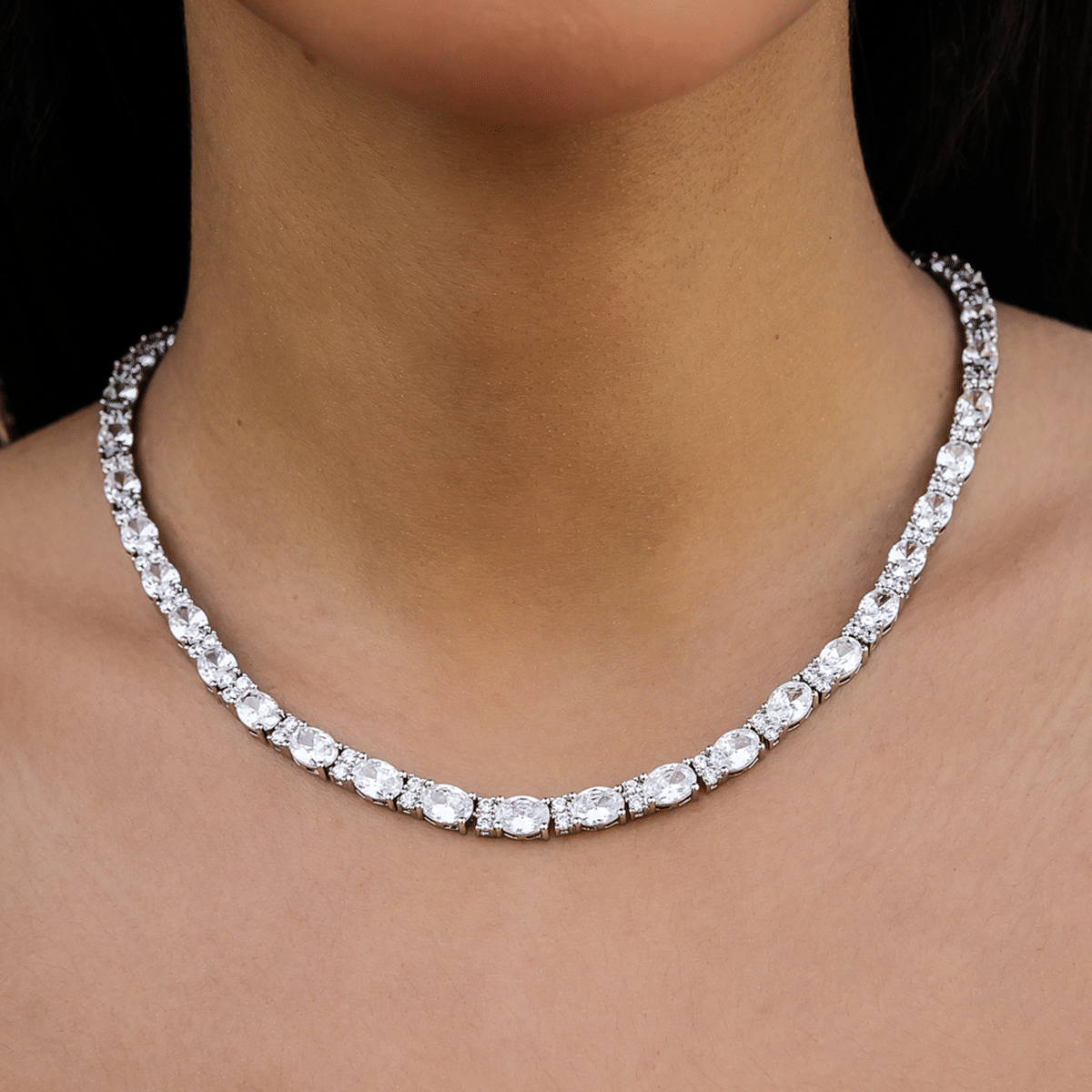 GLD Women Diamond Mixed Oval Cut Tennis Necklace + Bracelet Bundle - 5 mm