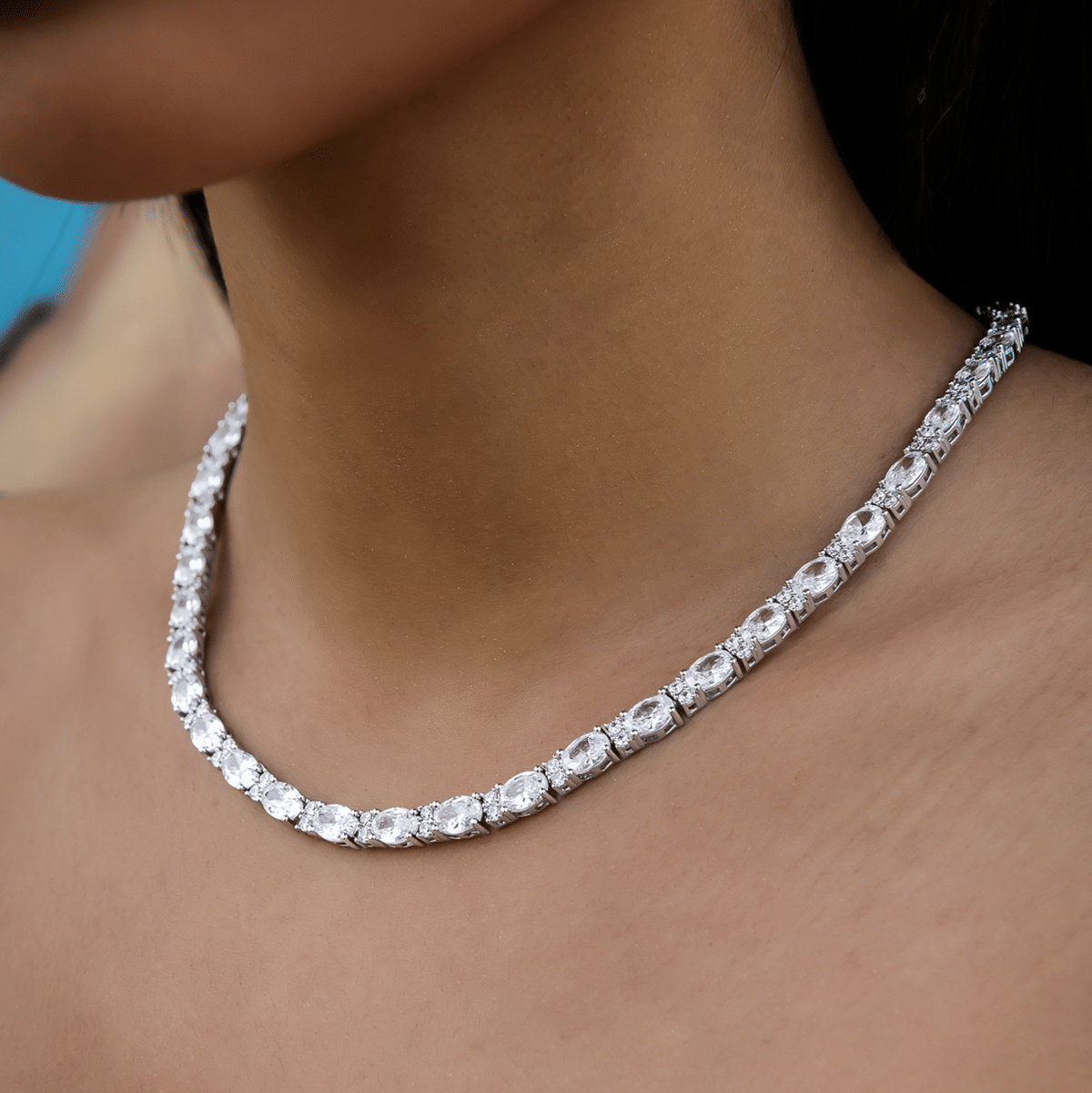 GLD Women Diamond Mixed Oval Cut Tennis Necklace + Bracelet Bundle - 5 mm