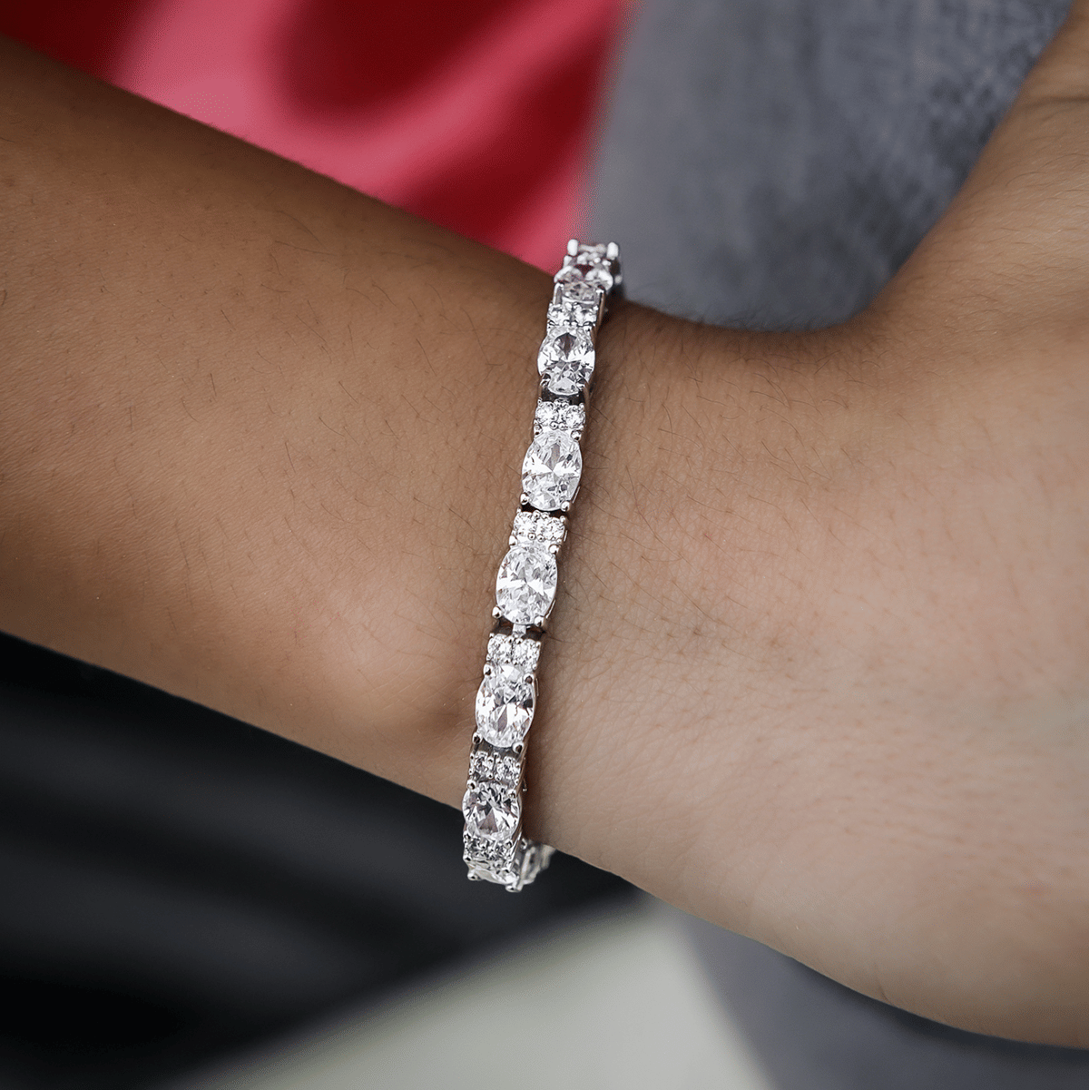 GLD Women Diamond Mixed Oval Cut Tennis Necklace + Bracelet Bundle - 5 mm