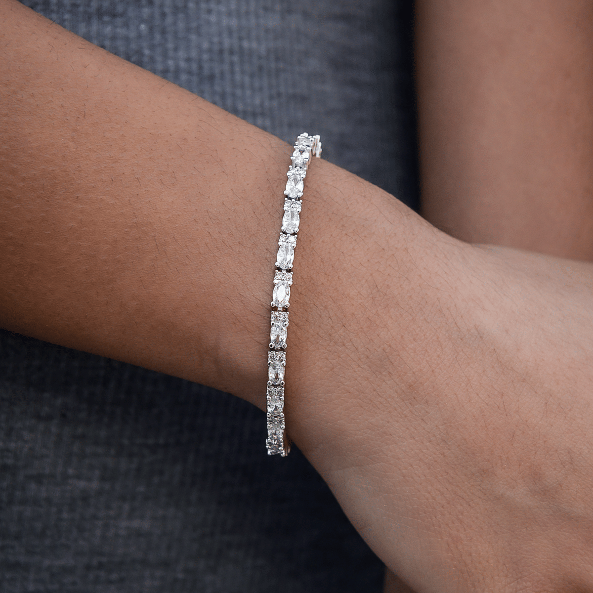 GLD Women Diamond Mixed Oval Cut Tennis Necklace + Bracelet Bundle - 3 mm