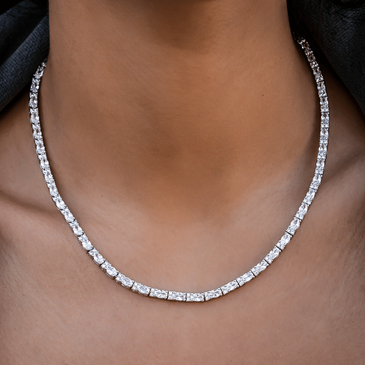 GLD Women Diamond Mixed Oval Cut Tennis Necklace + Bracelet Bundle - 3 mm