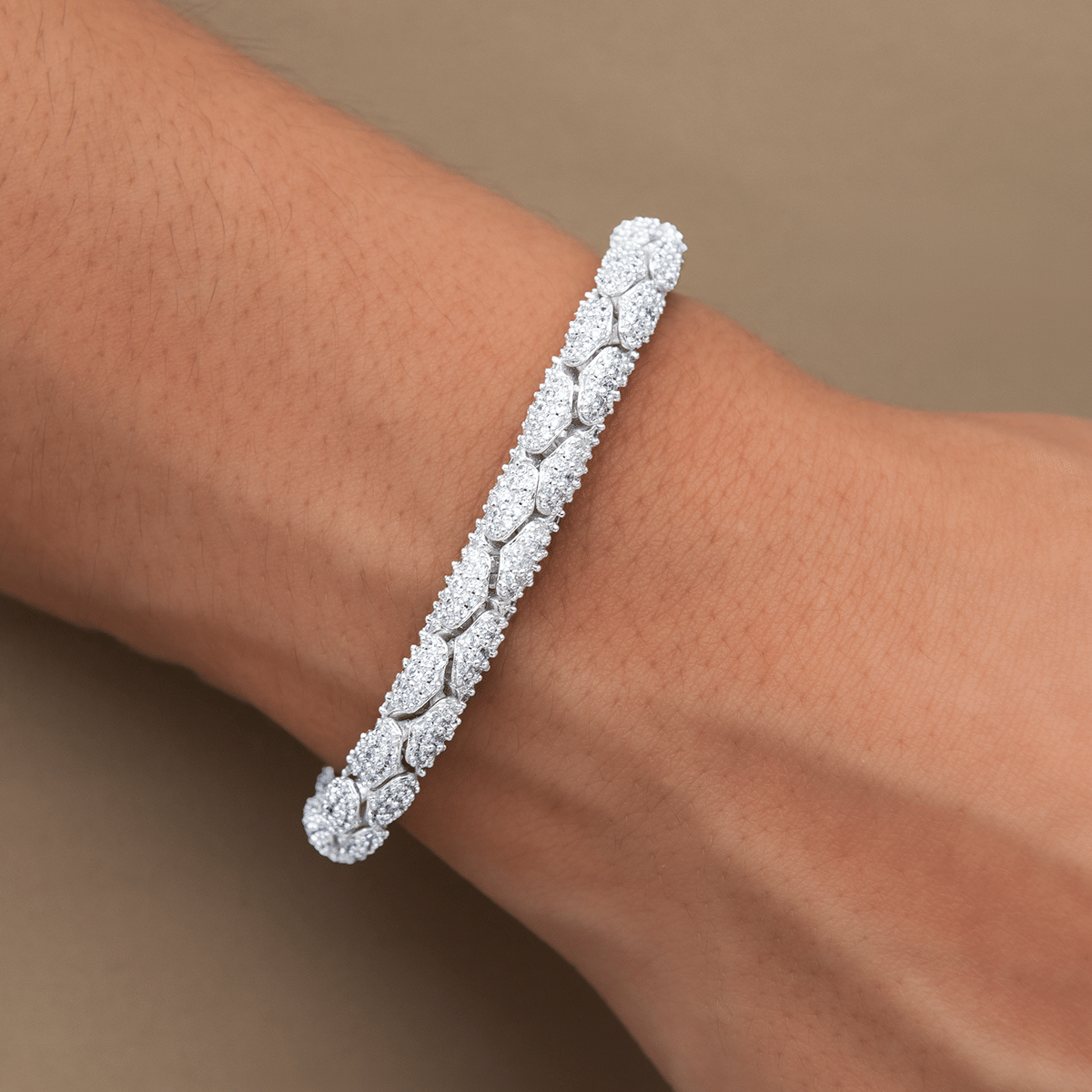 GLD Women Diamond Pave Snake Link Necklace + Bracelet Bundle in White Gold - 6 mm