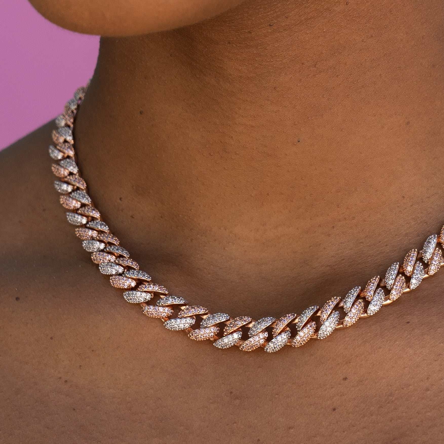 GLD Women Two - Tone Iced Cuban Chain + Bracelet Bundle - 8.5 mm