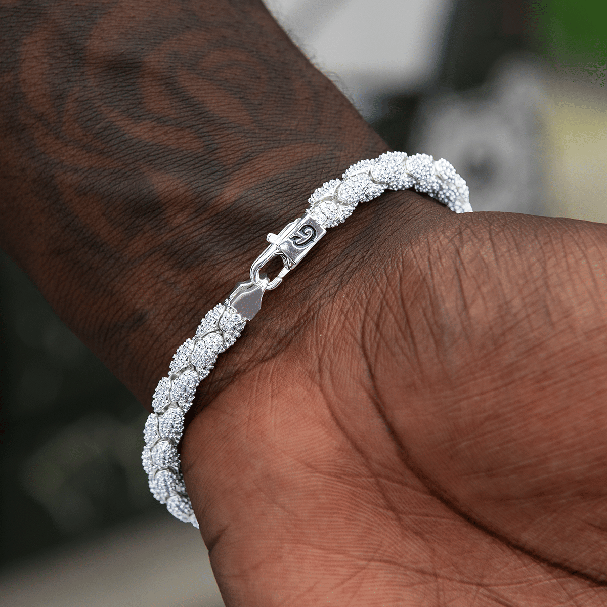 GLD Men Diamond Pave Snake Link Chain + Bracelet Bundle in White Gold - 6 mm