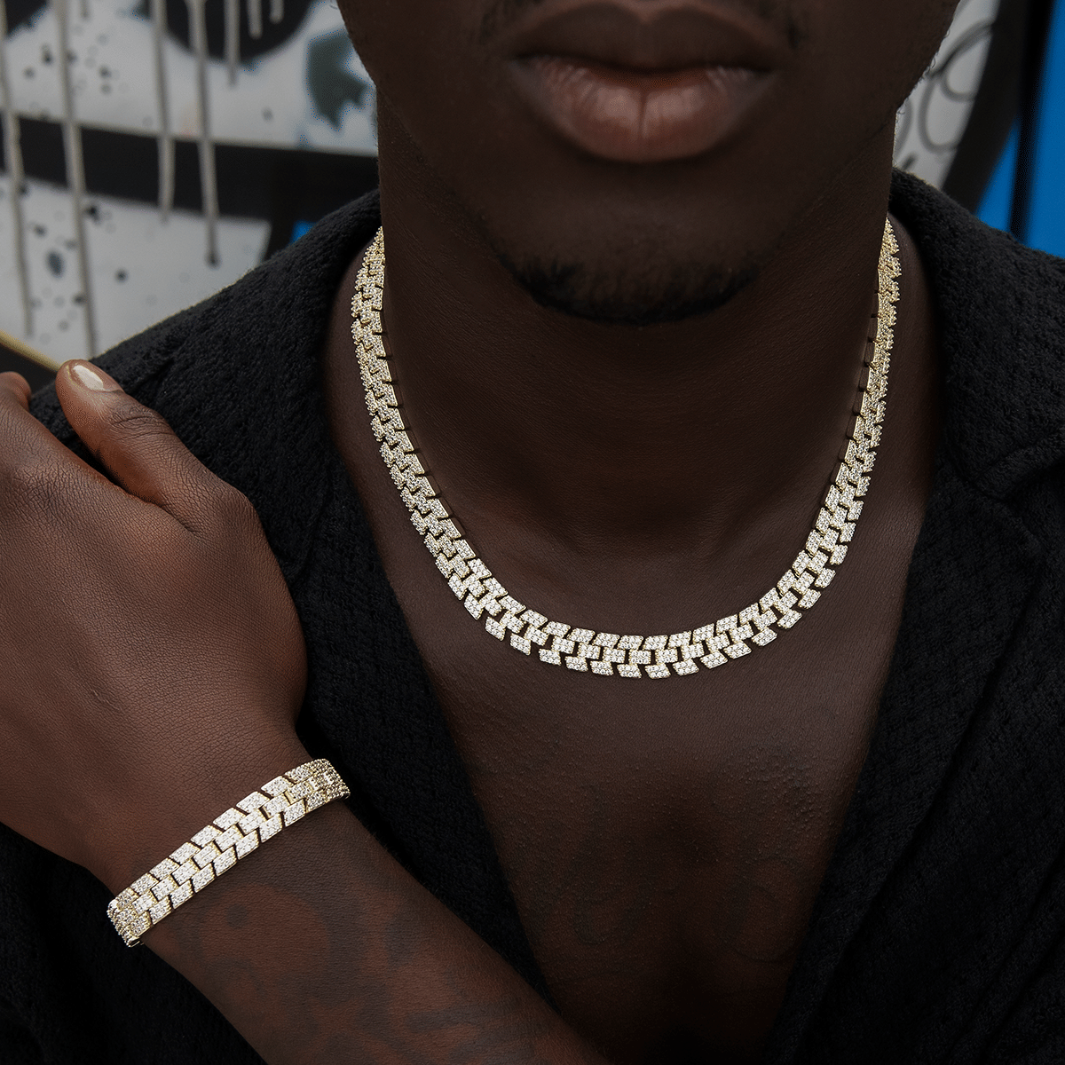 GLD Men Diamond Spine Chain + Bracelet Bundle in Yellow Gold