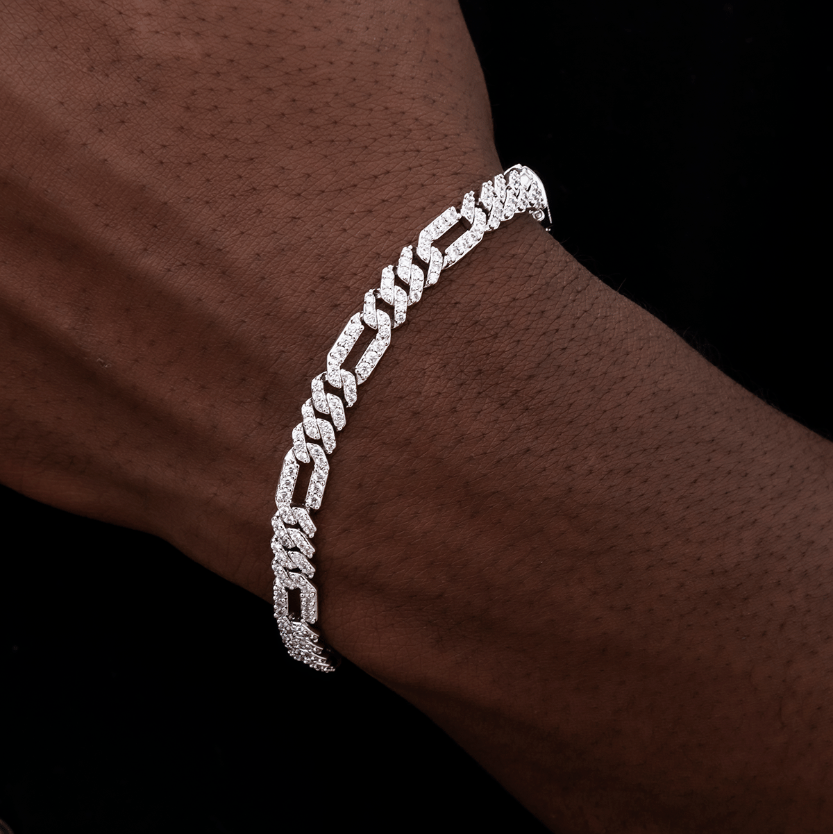 GLD Men Diamond Figaro Chain + Bracelet Bundle in White Gold - 6 mm
