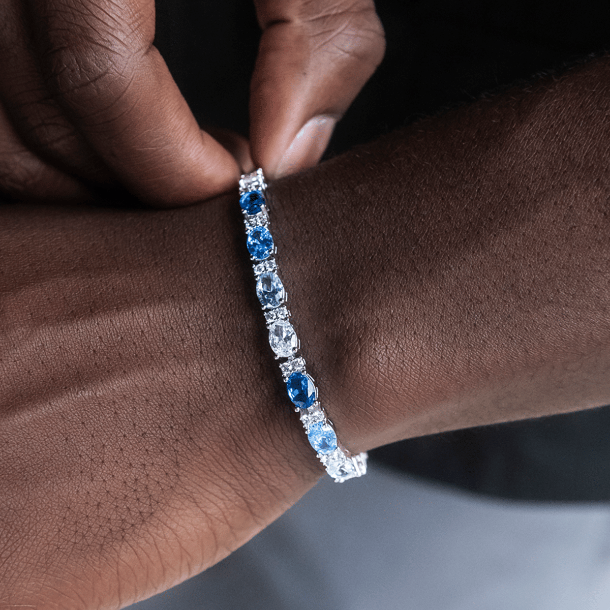 GLD Men Blue Mixed Oval Cut Tennis Chain + Bracelet Bundle