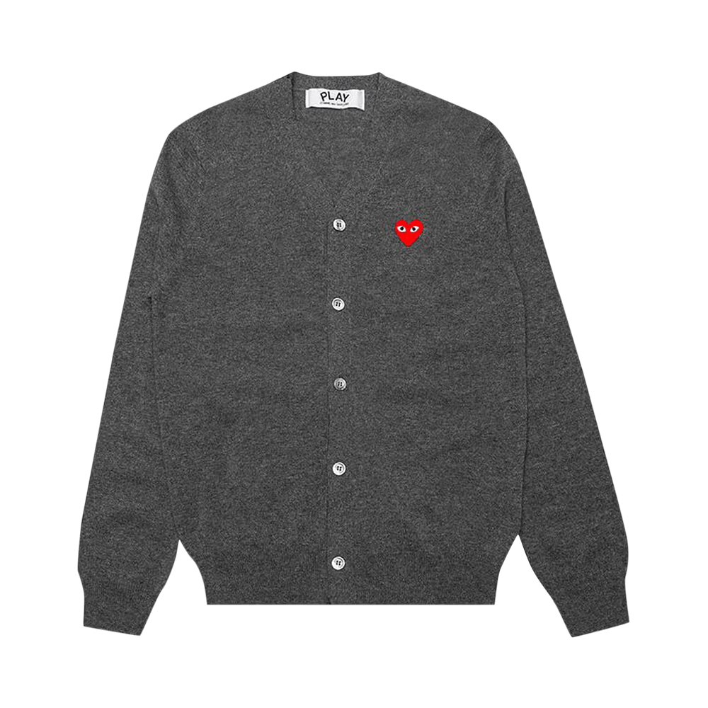 Comme des Garçons PLAY Knit Cardigan Red Heart Grey