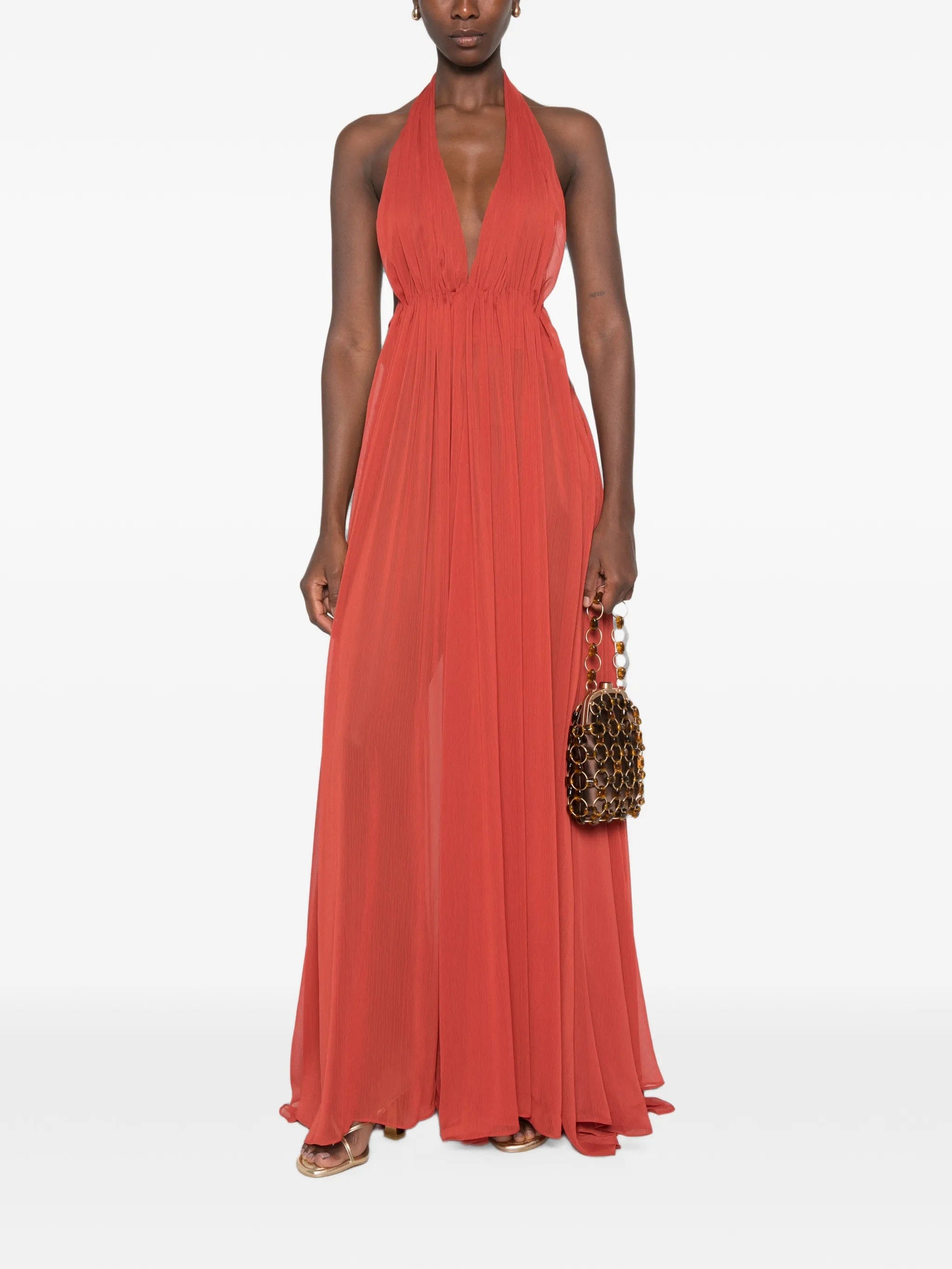 Arcina ORI Florence halterneck pleated maxi dress