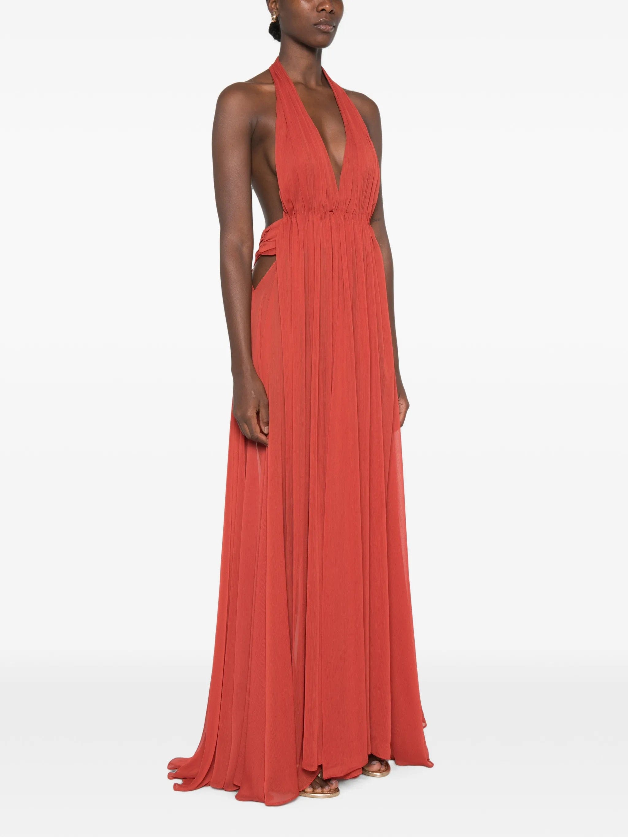 Arcina ORI Florence halterneck pleated maxi dress