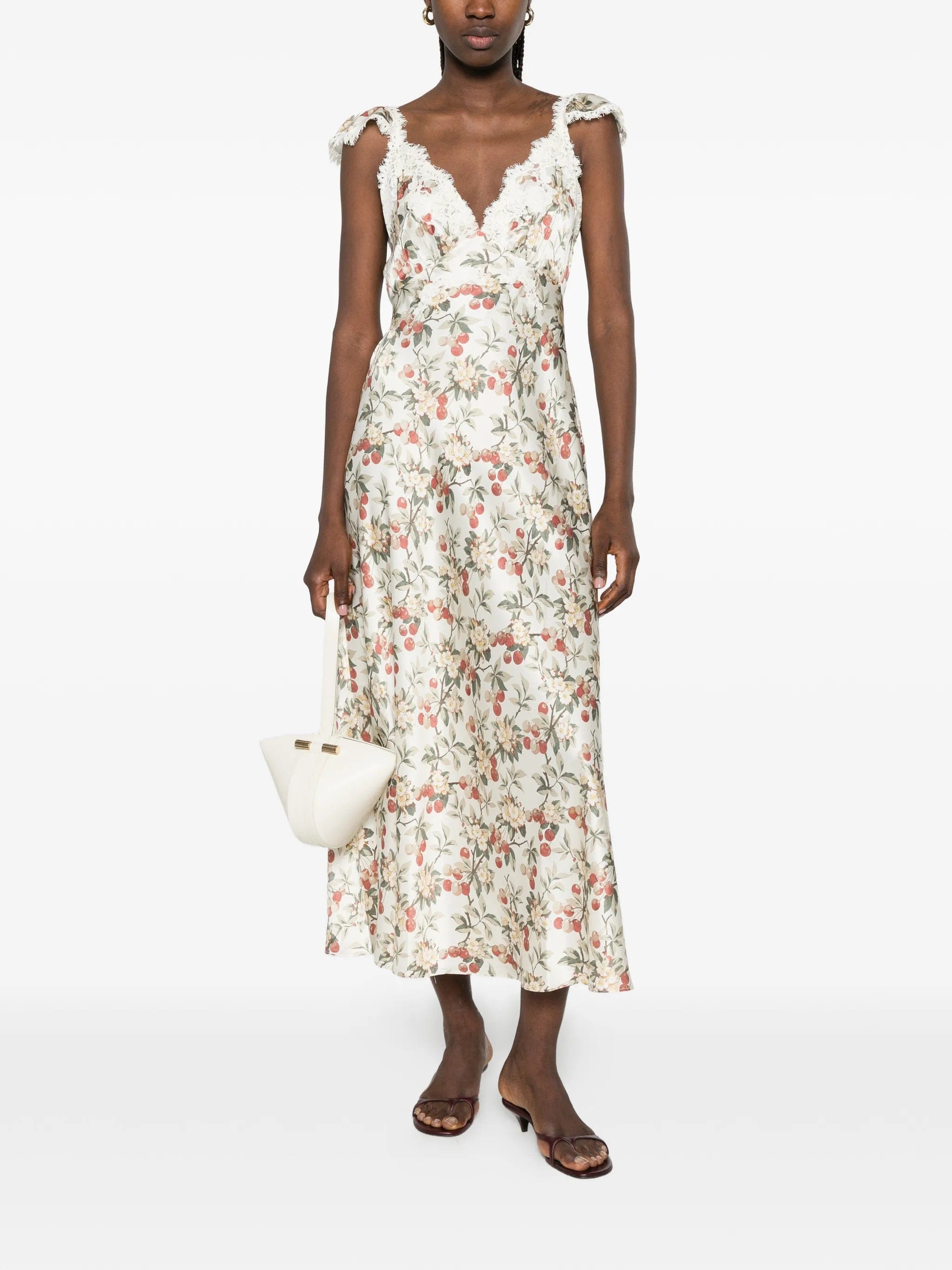 DÔEN Fiona lace - trim floral - print midi dress