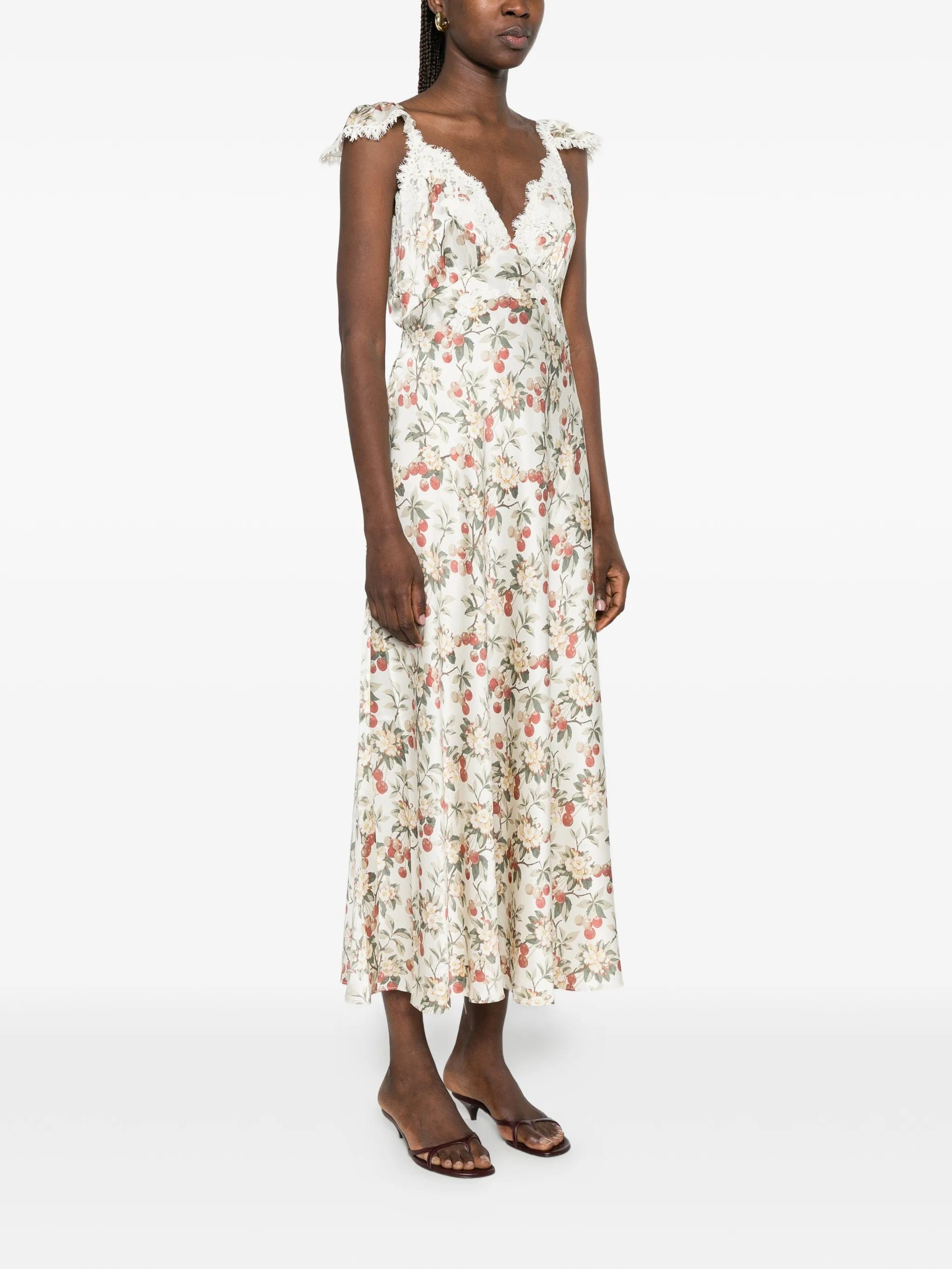 DÔEN Fiona lace - trim floral - print midi dress