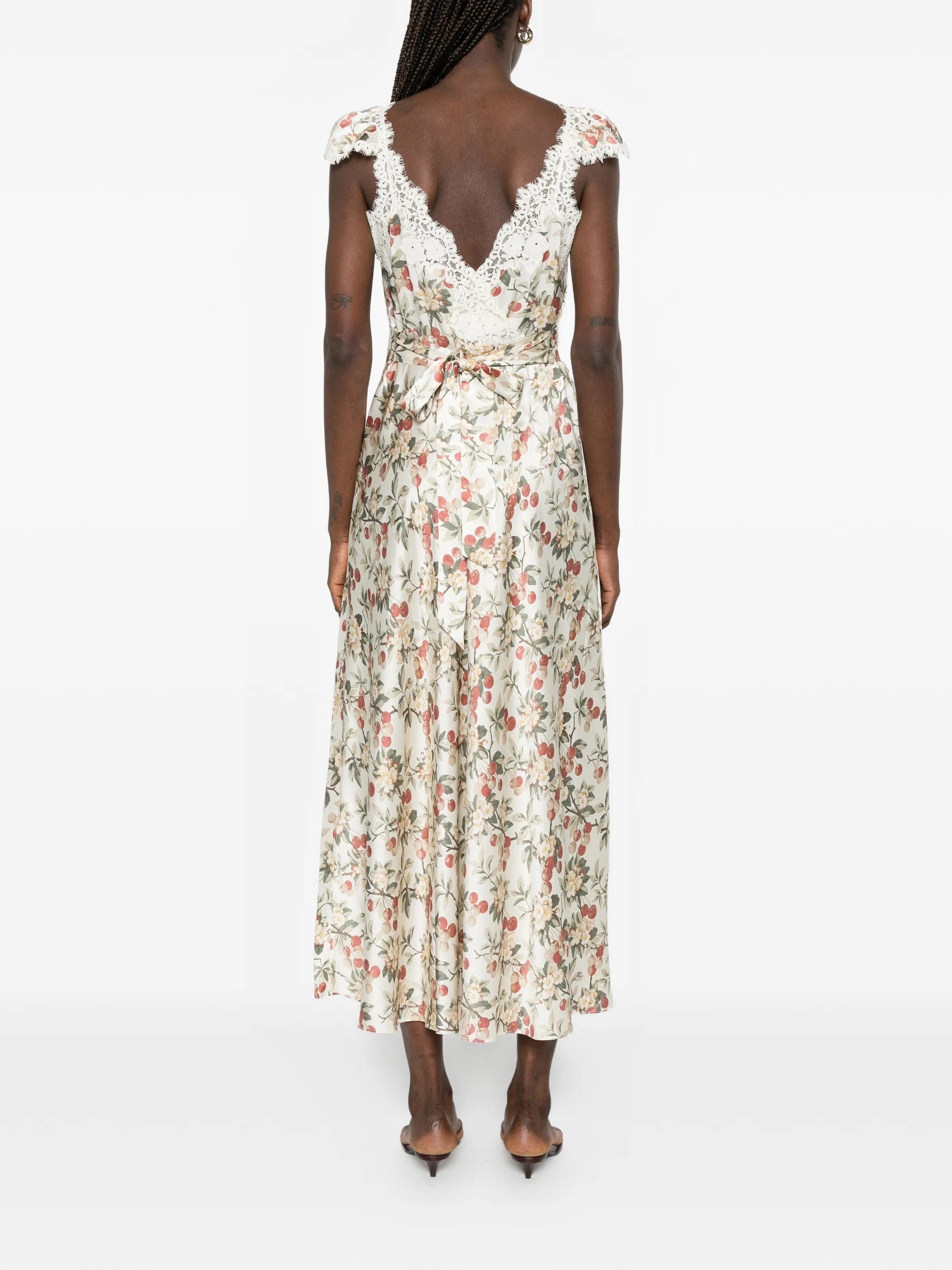 DÔEN Fiona lace - trim floral - print midi dress