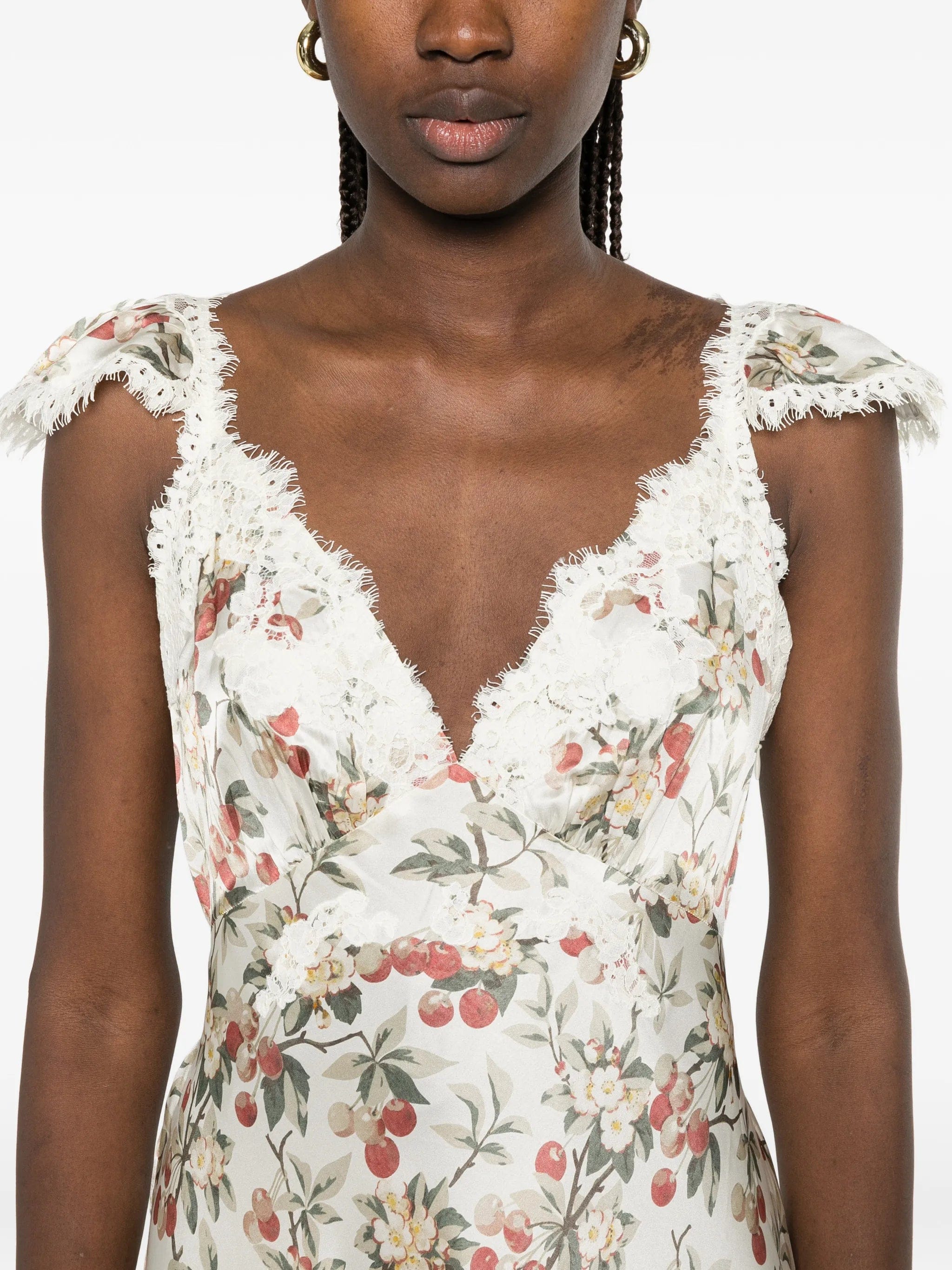 DÔEN Fiona lace - trim floral - print midi dress