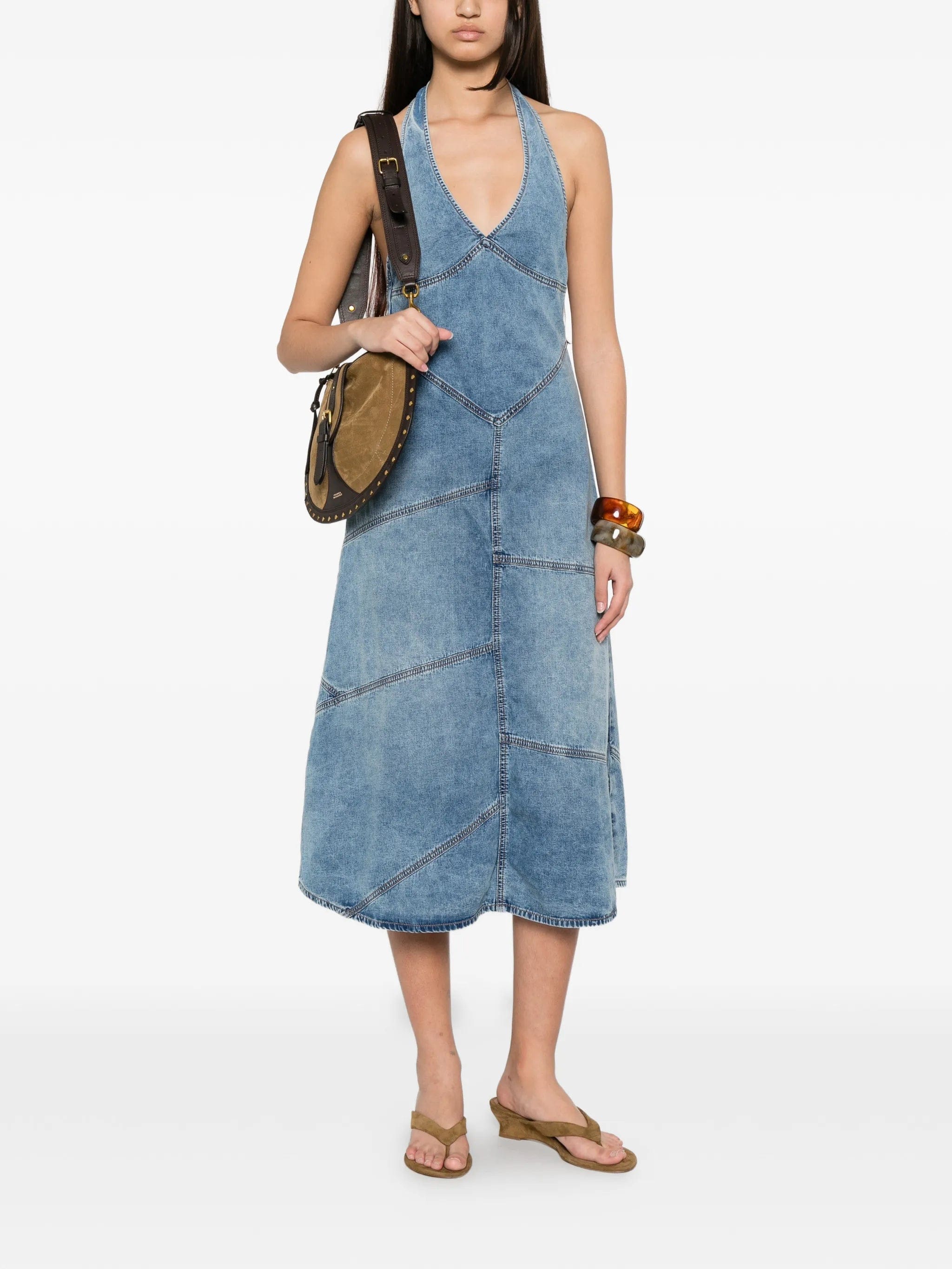 EB Denim Delphi pieced halter midi dress