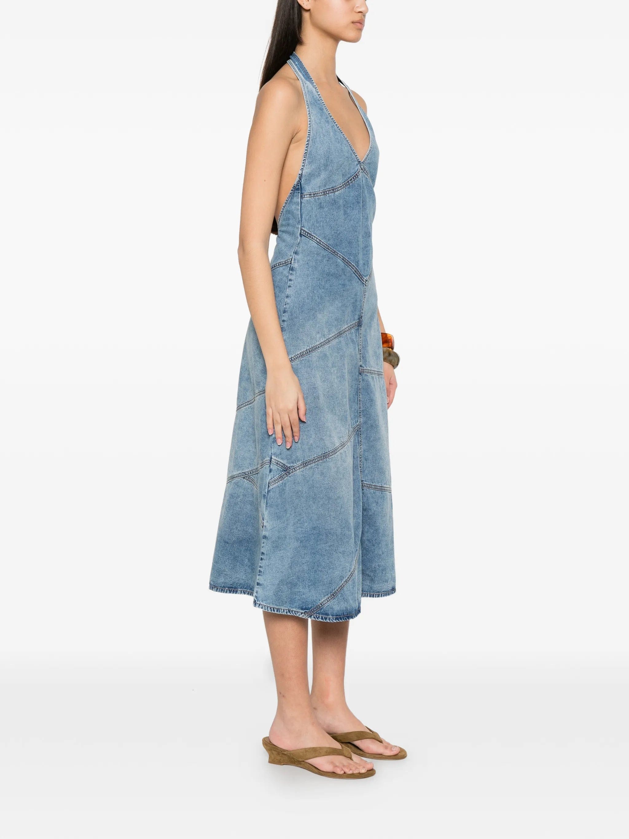 EB Denim Delphi pieced halter midi dress