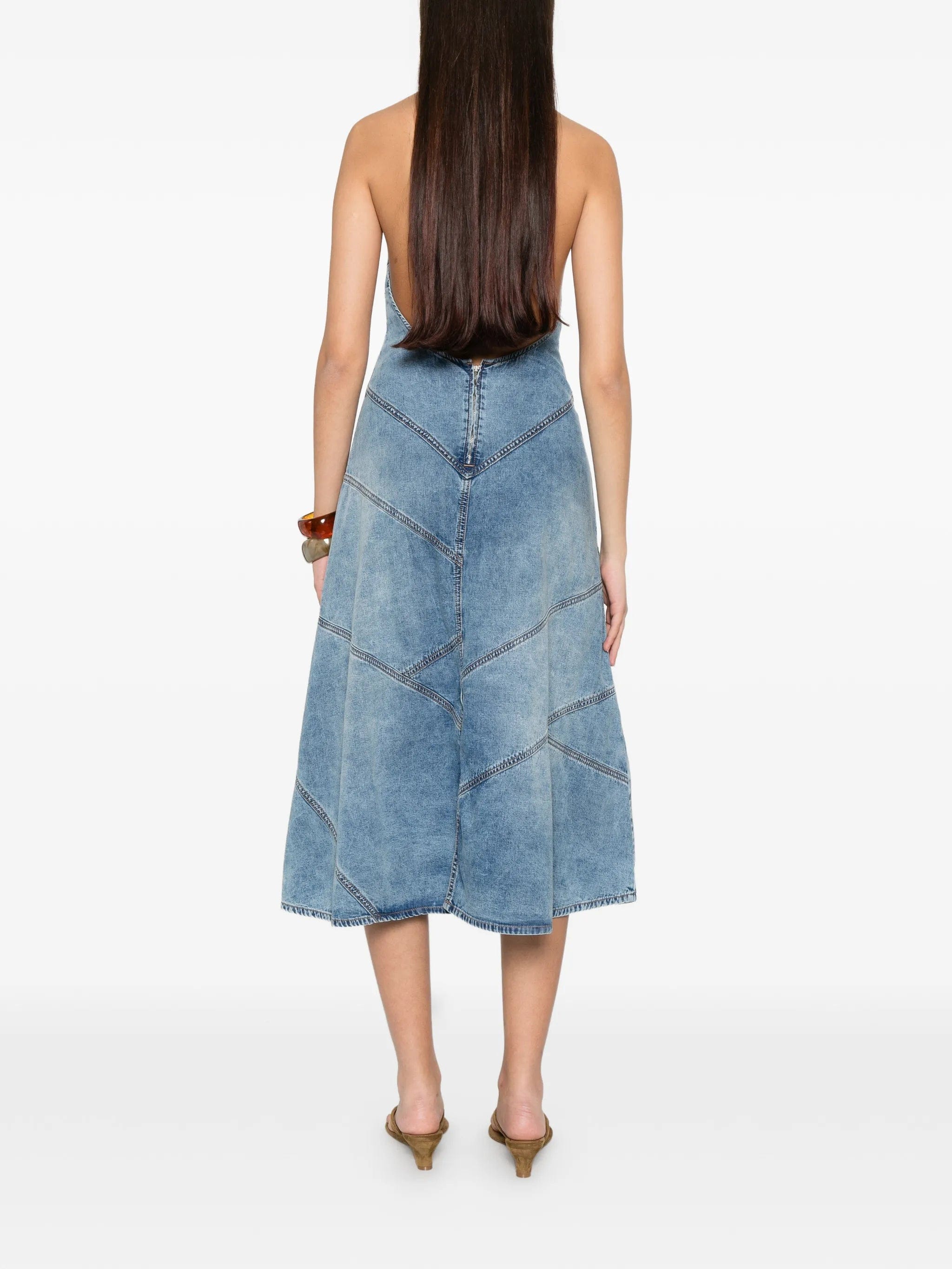 EB Denim Delphi pieced halter midi dress