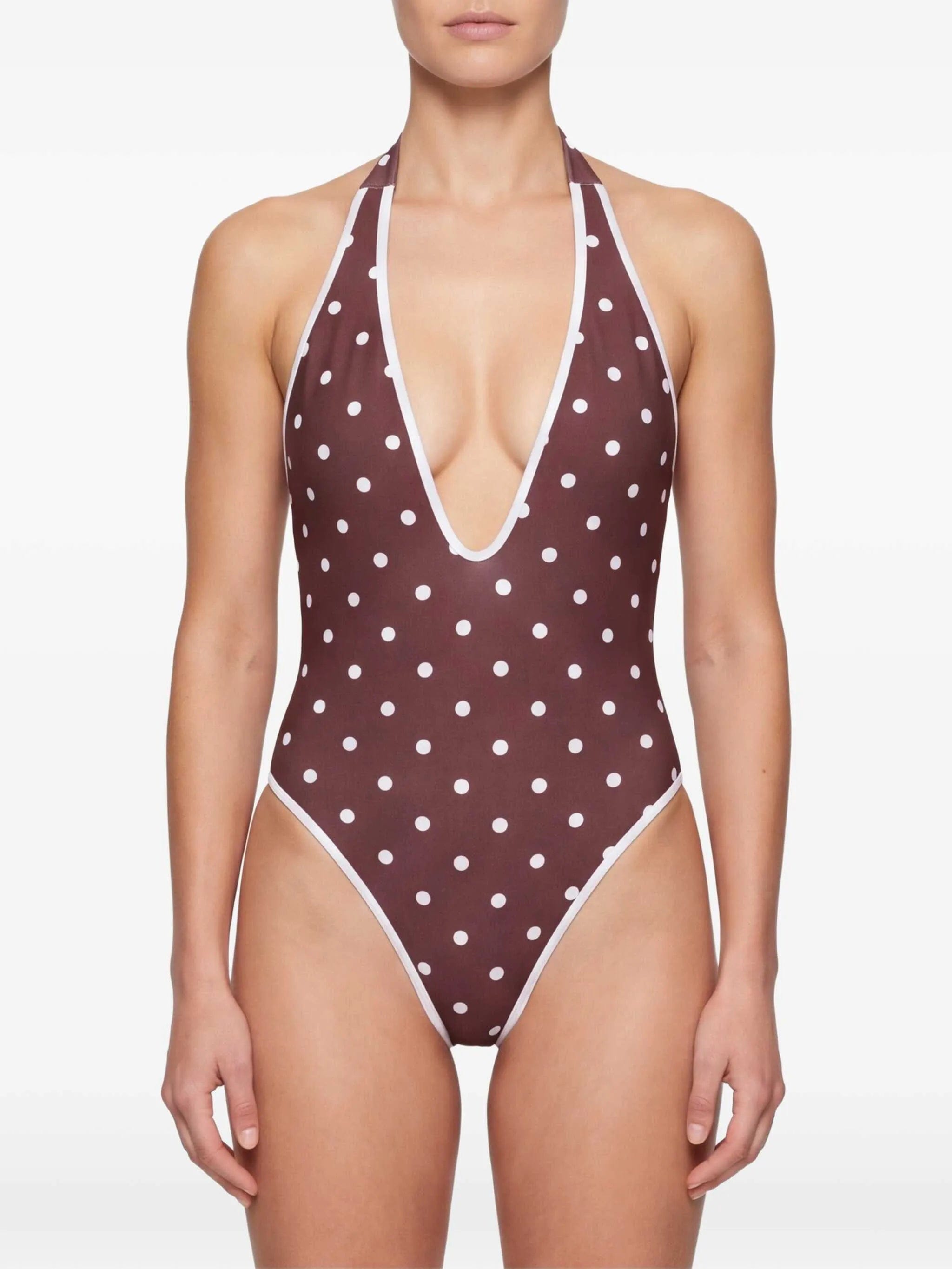 Rowen Rose V - neck polka dot swimsuit