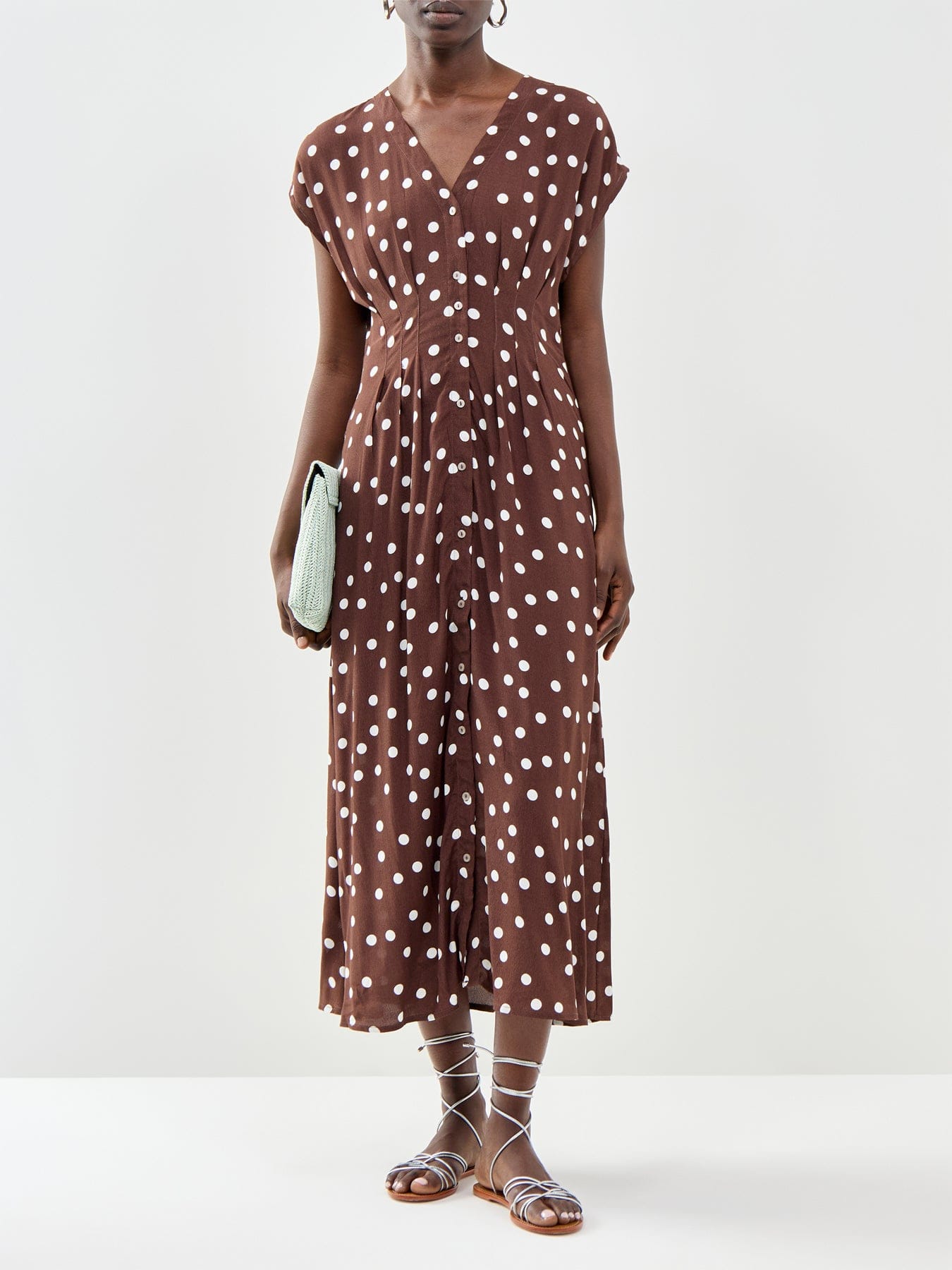 Vero Moda Elisa Pleated Midi Dress Brown