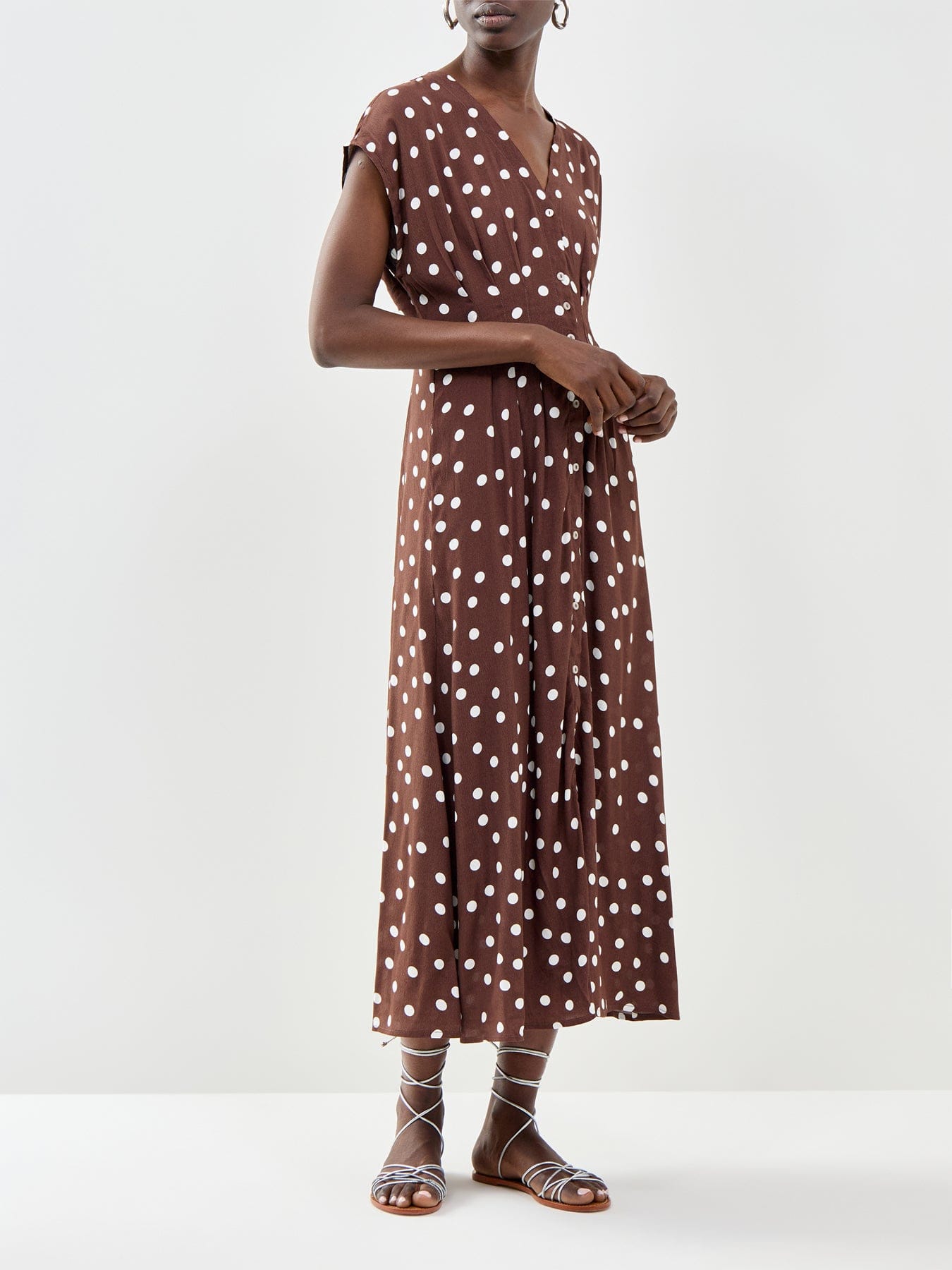 Vero Moda Elisa Pleated Midi Dress Brown