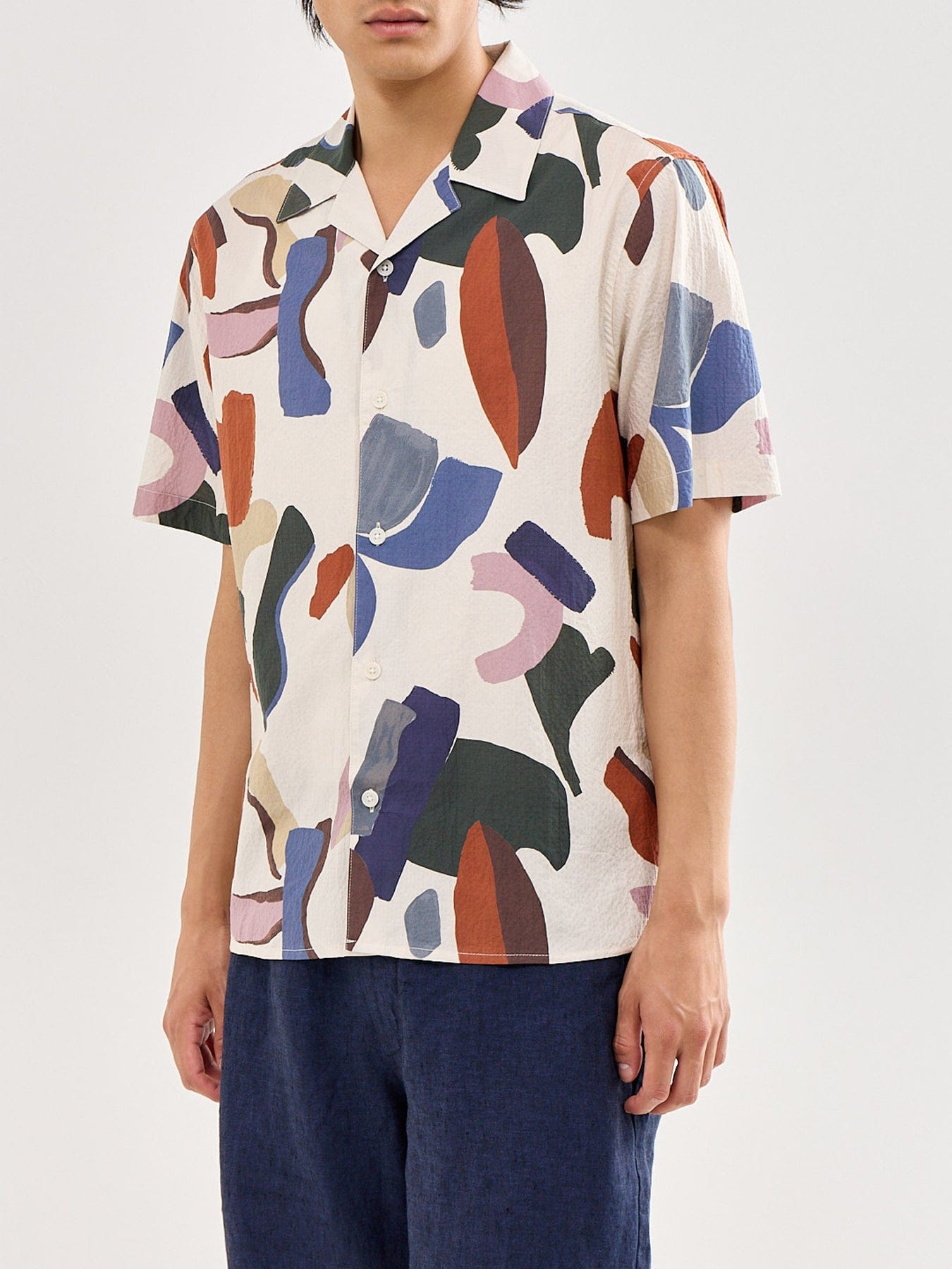 WAX London Didcot Abstract Shapes Short Sleeve Shirt Ecru