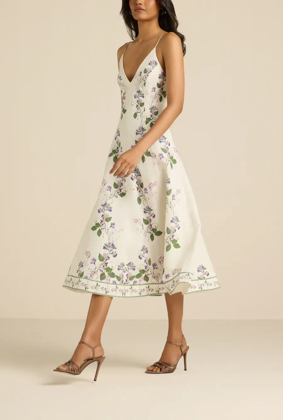 Hemant & Nandita Anya Floral Sleeveless Midi Dress in White