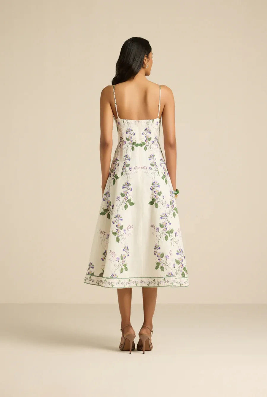 Hemant & Nandita Anya Floral Sleeveless Midi Dress in White