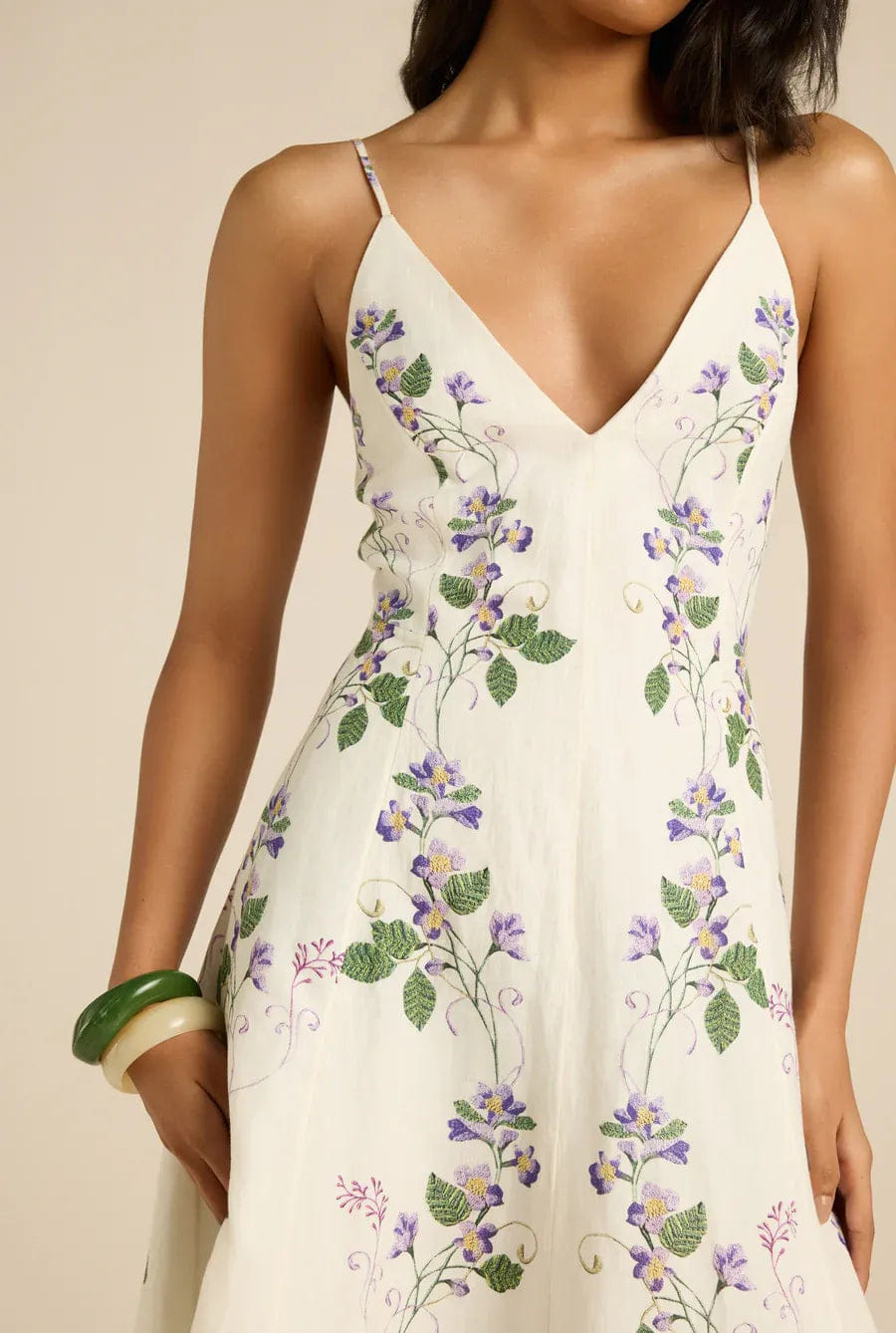 Hemant & Nandita Anya Floral Sleeveless Midi Dress in White