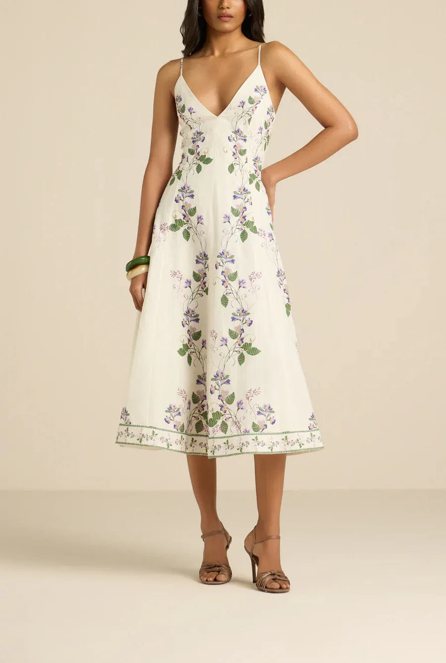 Hemant & Nandita Anya Floral Sleeveless Midi Dress in White