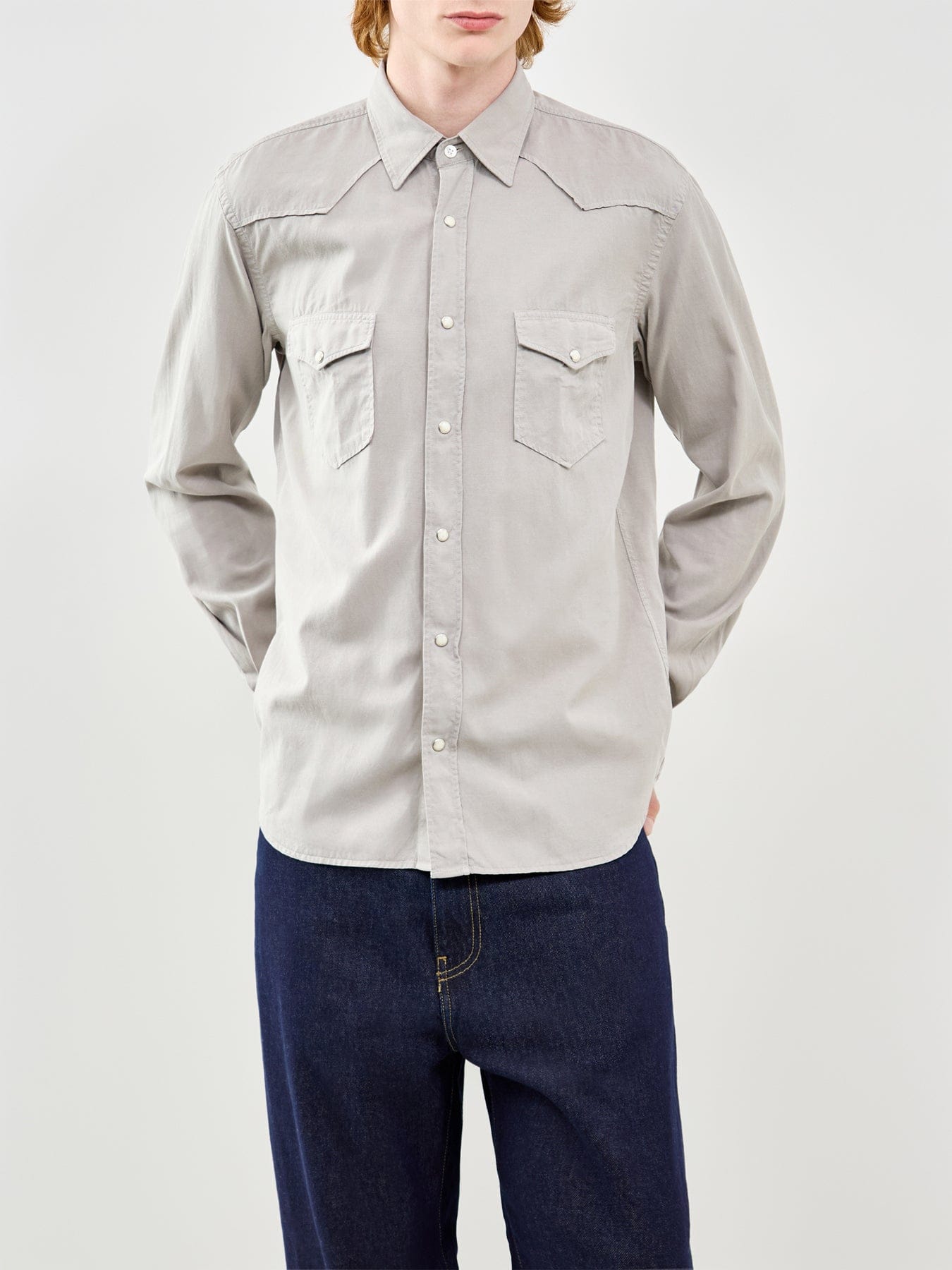 Hartford Long Sleeve Pattern Shirt Grey