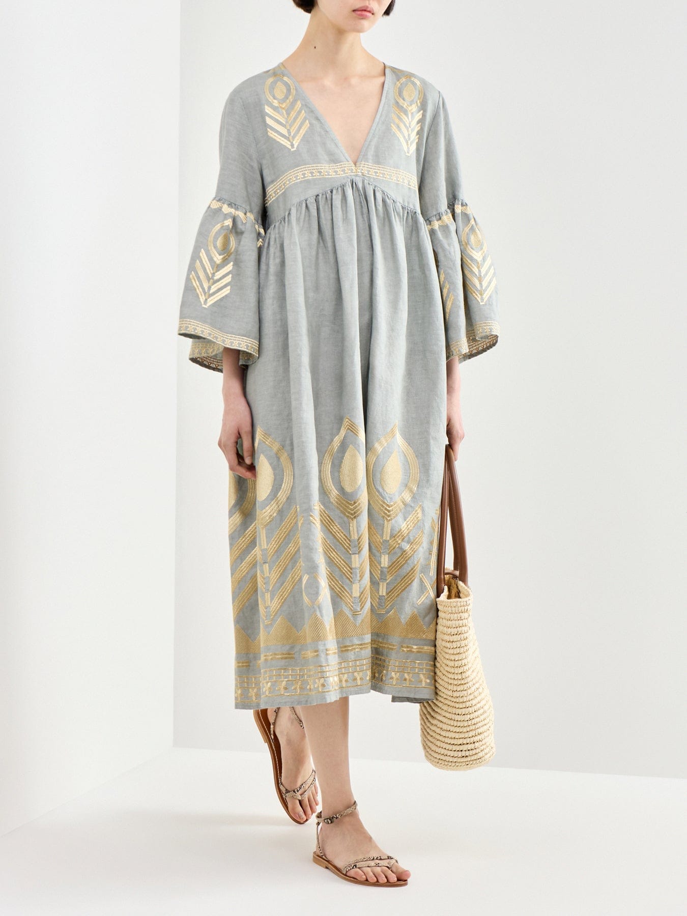 Kori Feather Linen Midi Dress Grey