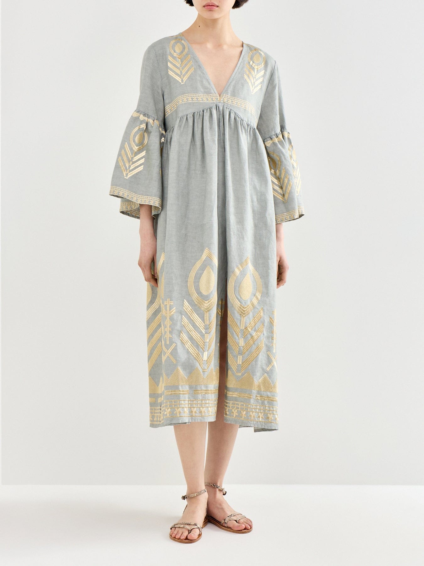 Kori Feather Linen Midi Dress Grey