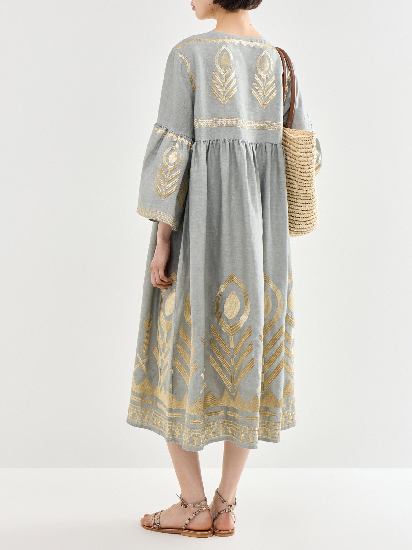 Kori Feather Linen Midi Dress Grey
