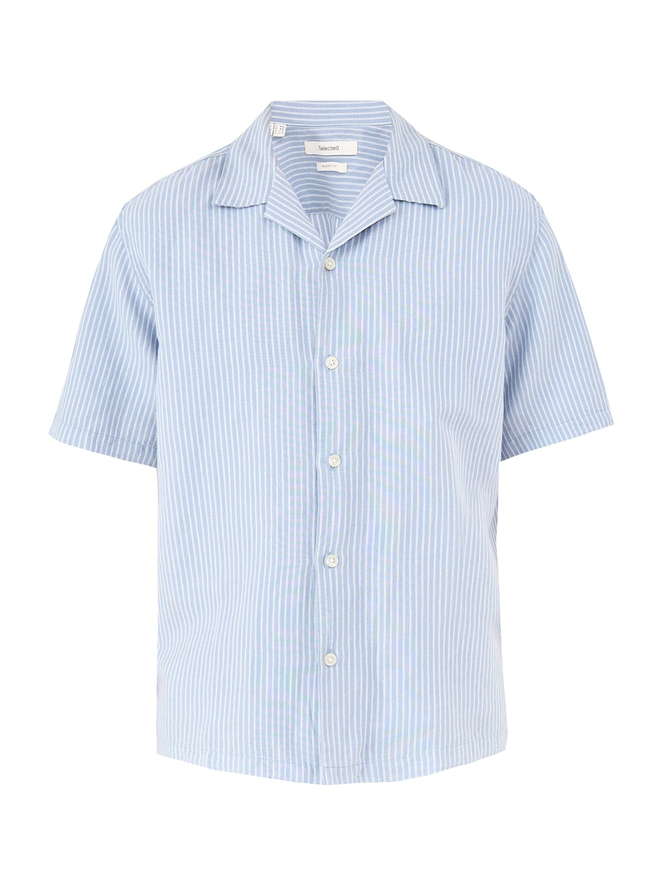 Selected Relaxed Linen - Blend Short Sleeve Shirt Blue