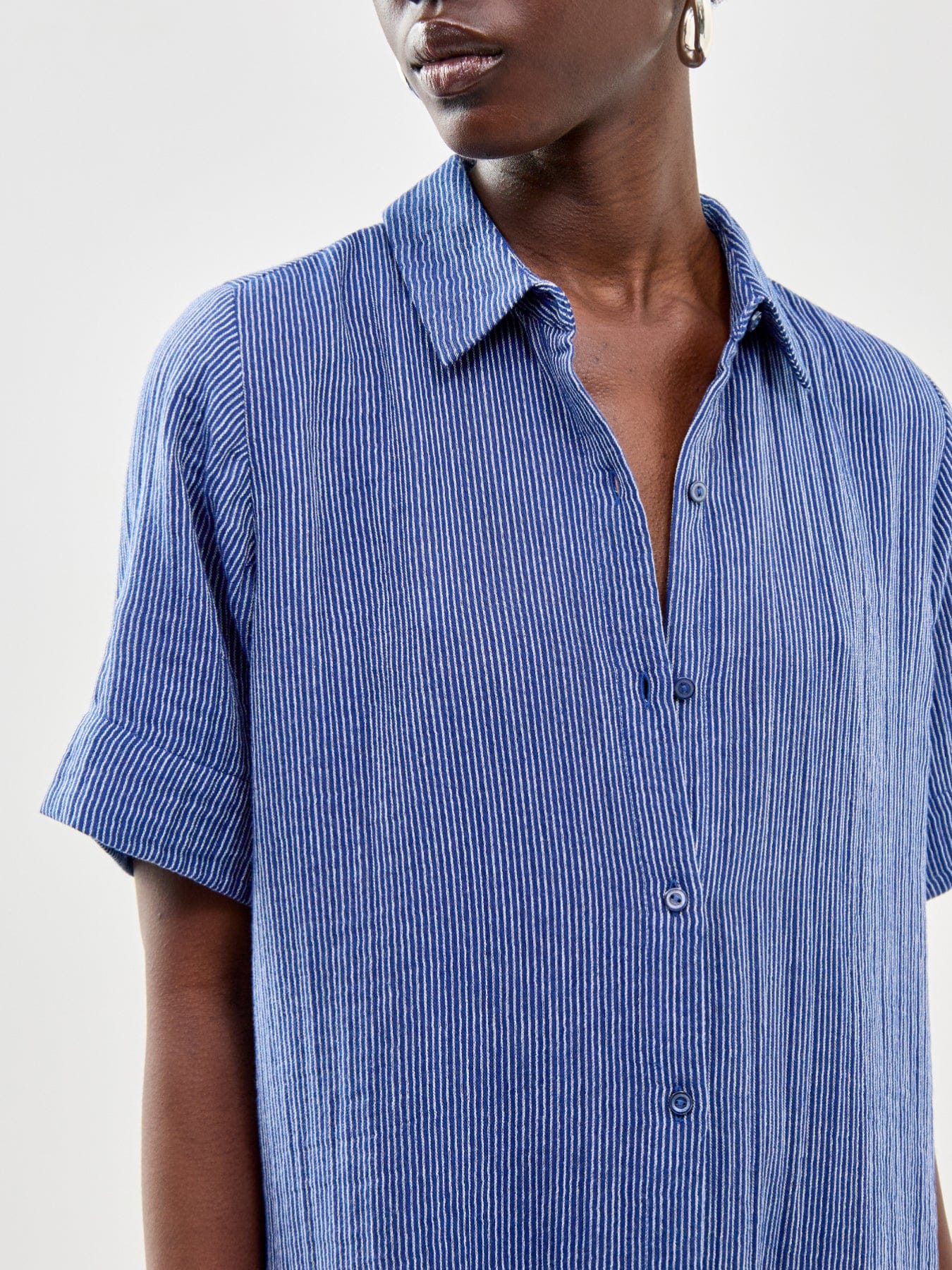 Eileen Fisher Classic Collar C/L Shirt Dress W/ Short Slvs Deep Dive Blue