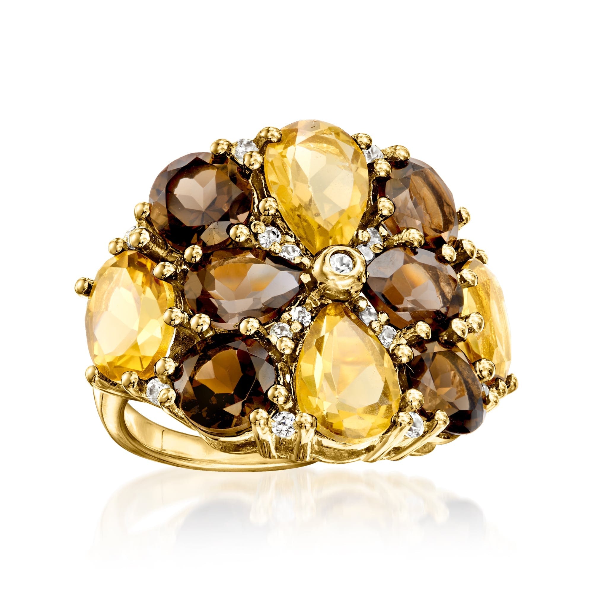 WHITE* Ross - Simons Lemon and Smoky Quartz Ring With . White Zircon in 18kt Gold Over Sterling