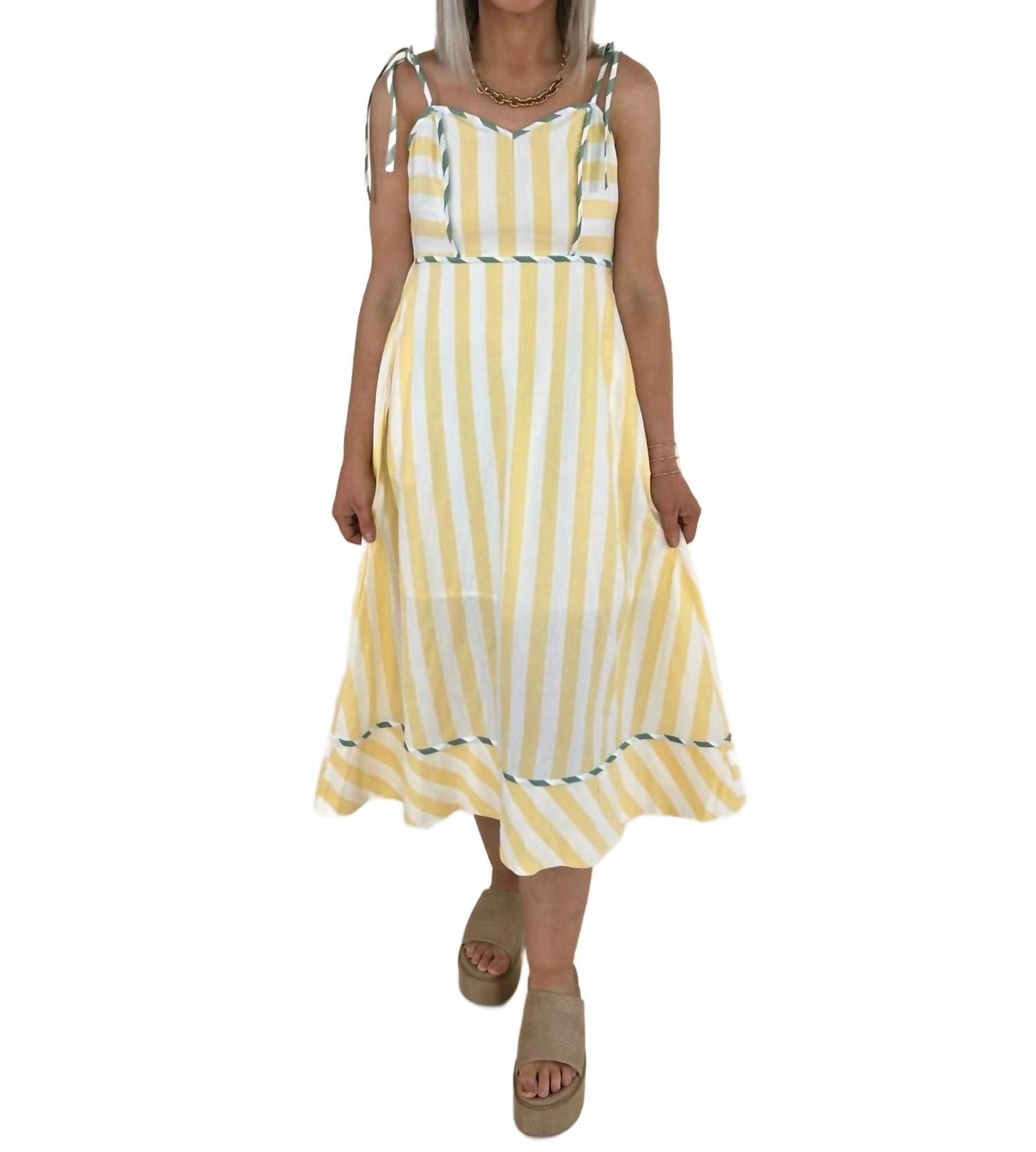 Yellow Raya Striped Binding Midi Dress In Yellow White Stripe
