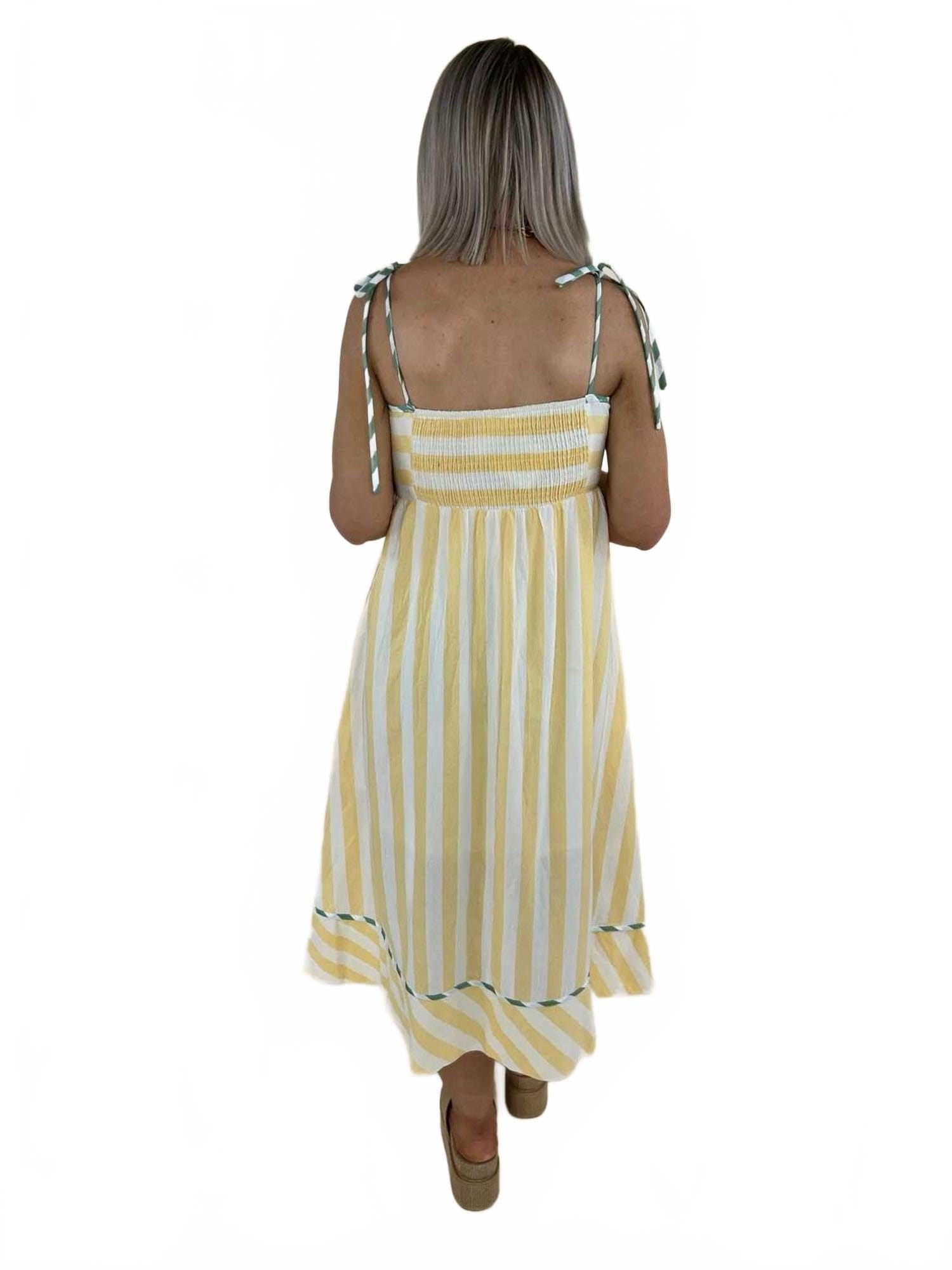Yellow Raya Striped Binding Midi Dress In Yellow White Stripe