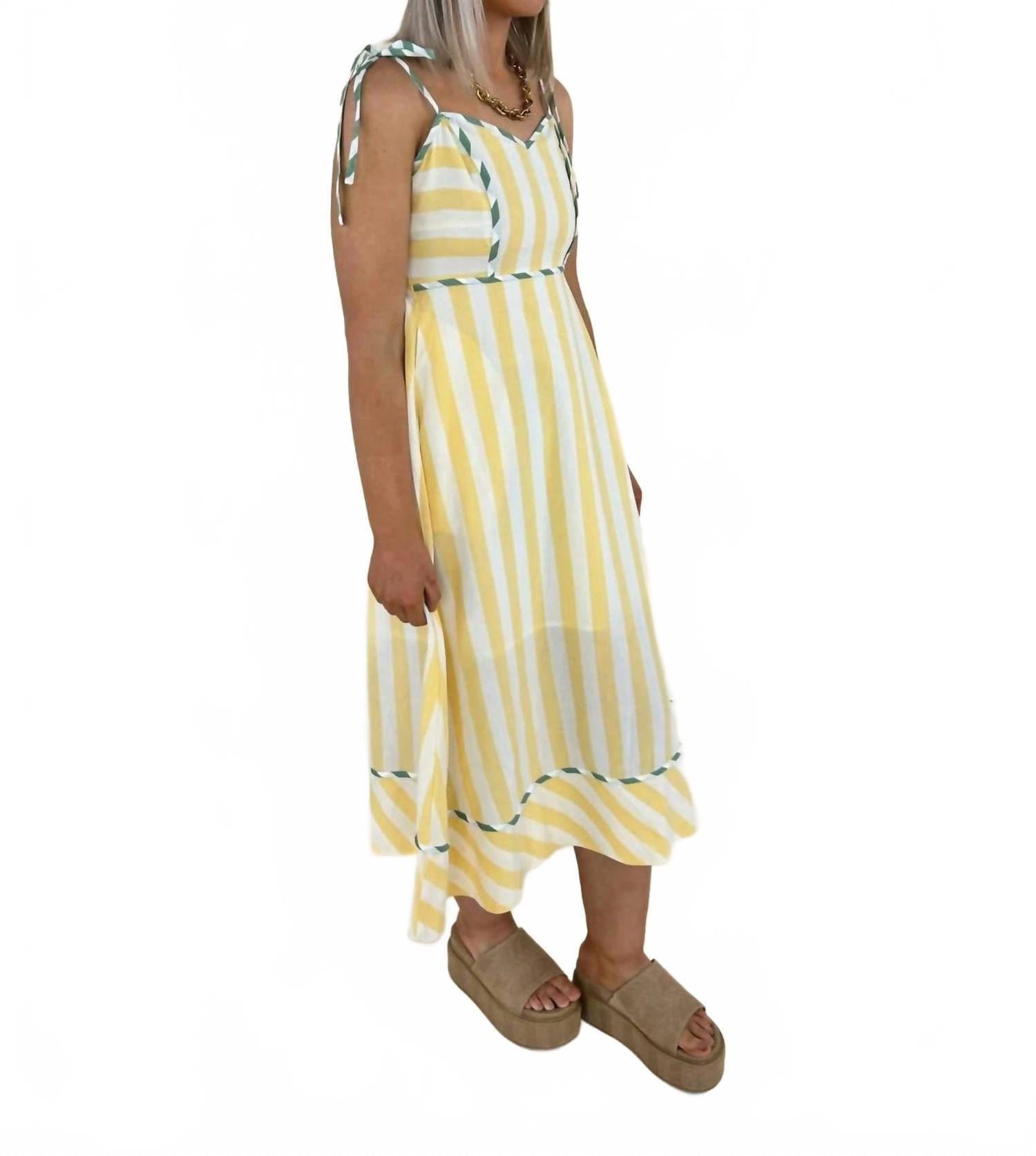 Yellow Raya Striped Binding Midi Dress In Yellow White Stripe