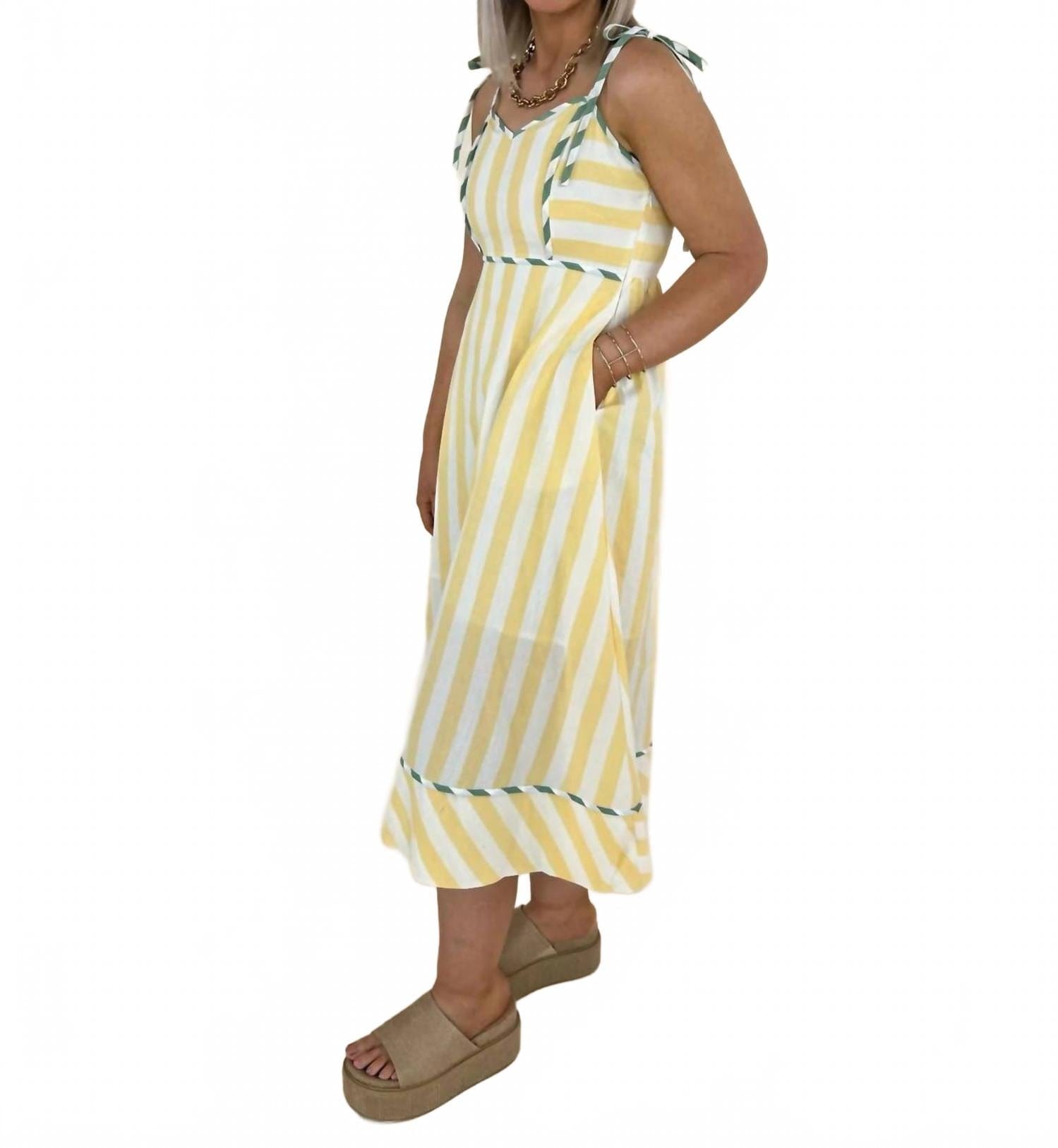 Yellow Raya Striped Binding Midi Dress In Yellow White Stripe