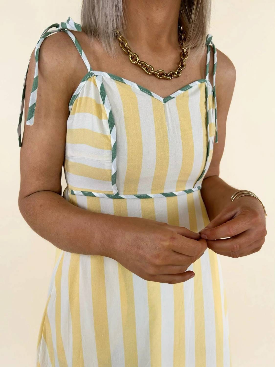 Yellow Raya Striped Binding Midi Dress In Yellow White Stripe