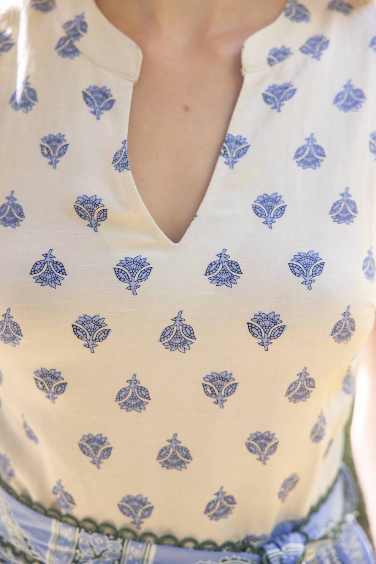 Blue Mixed Print Waist Tie Sleeveless Midi Dress In Slate Blue