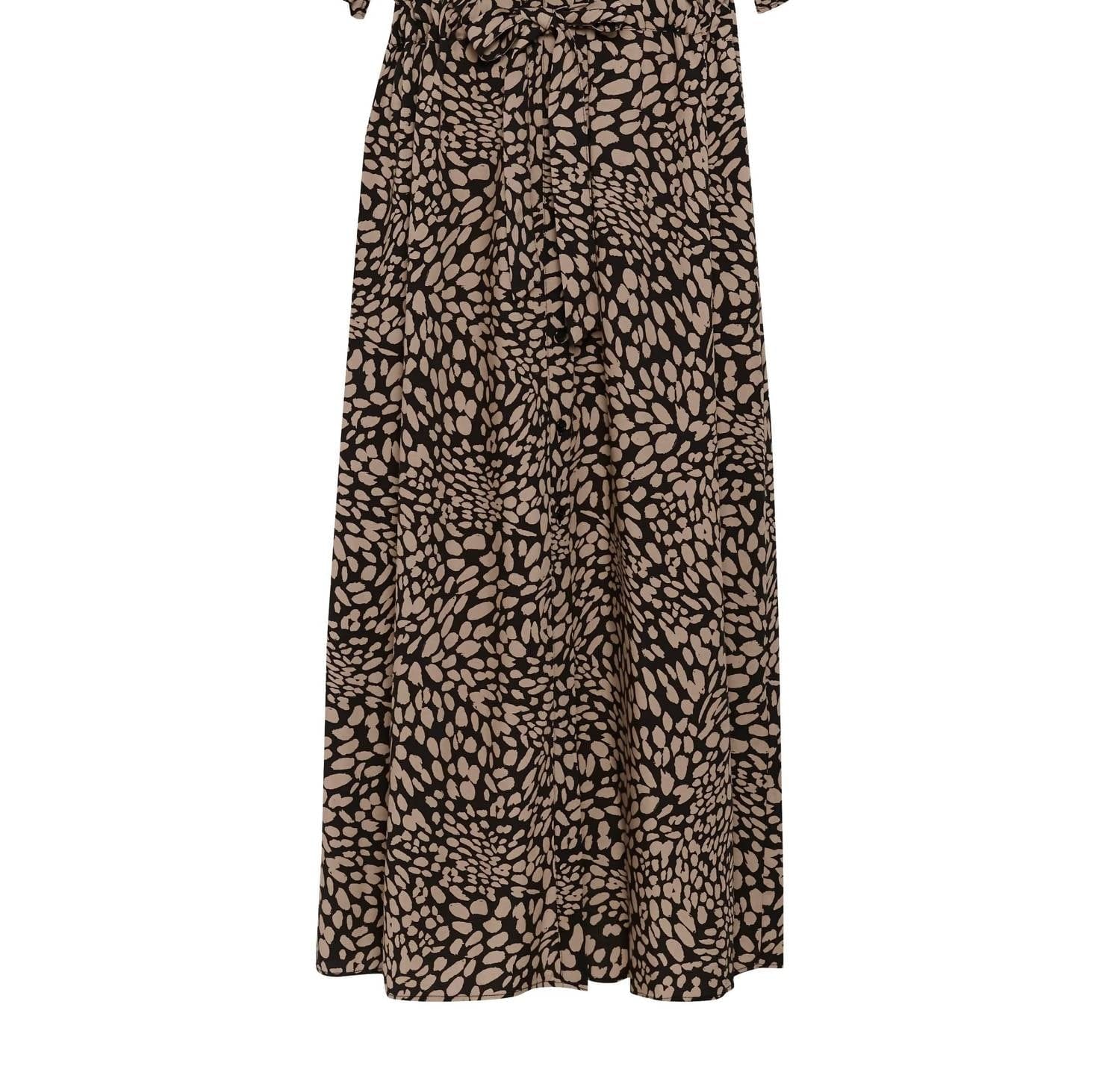 Dots Naya Short Sleeve Midi Shirt Dress In Black With Brown Dots
