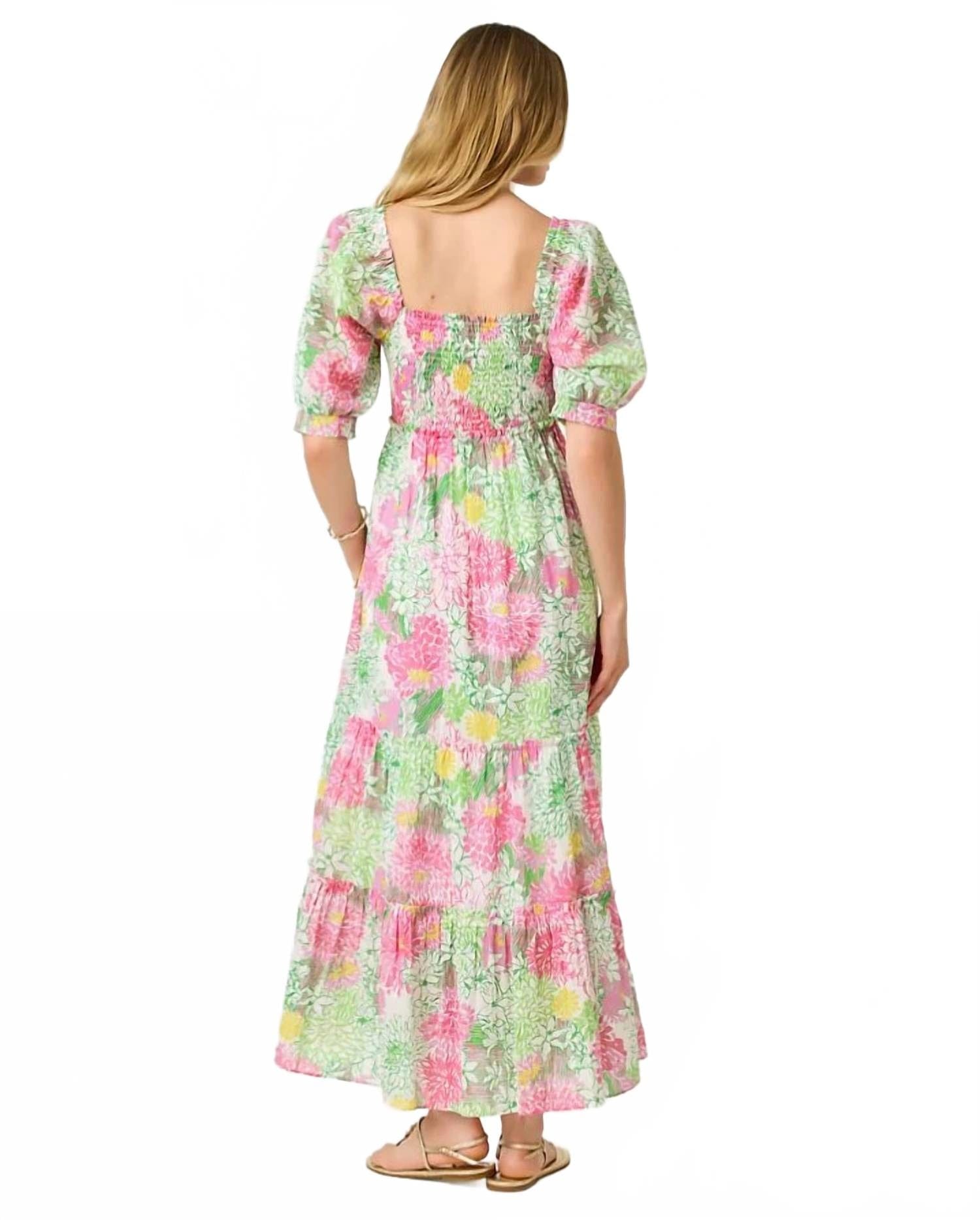 WHITE* Hadly Short Sleeve Smocked Dress In Resort White Mum Patch