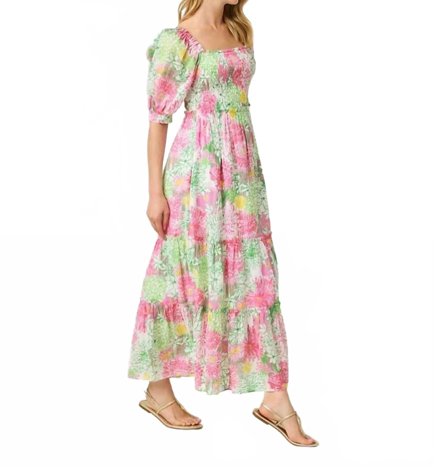 WHITE* Hadly Short Sleeve Smocked Dress In Resort White Mum Patch